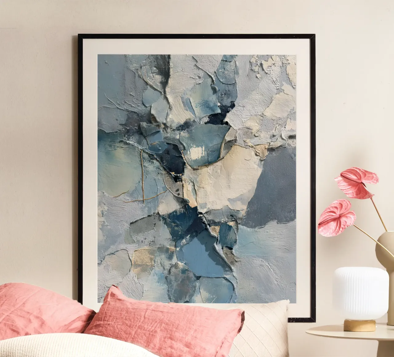 Blaue abstrakte Wandkunst mit Textur Poster von Artbyvo