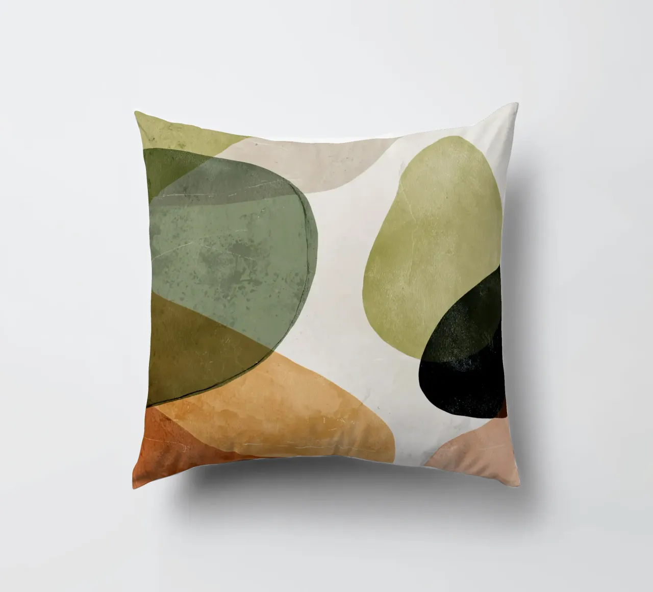 Warm Overlapping Organic Forms Abstract Print decorative cushion by Artbyvo