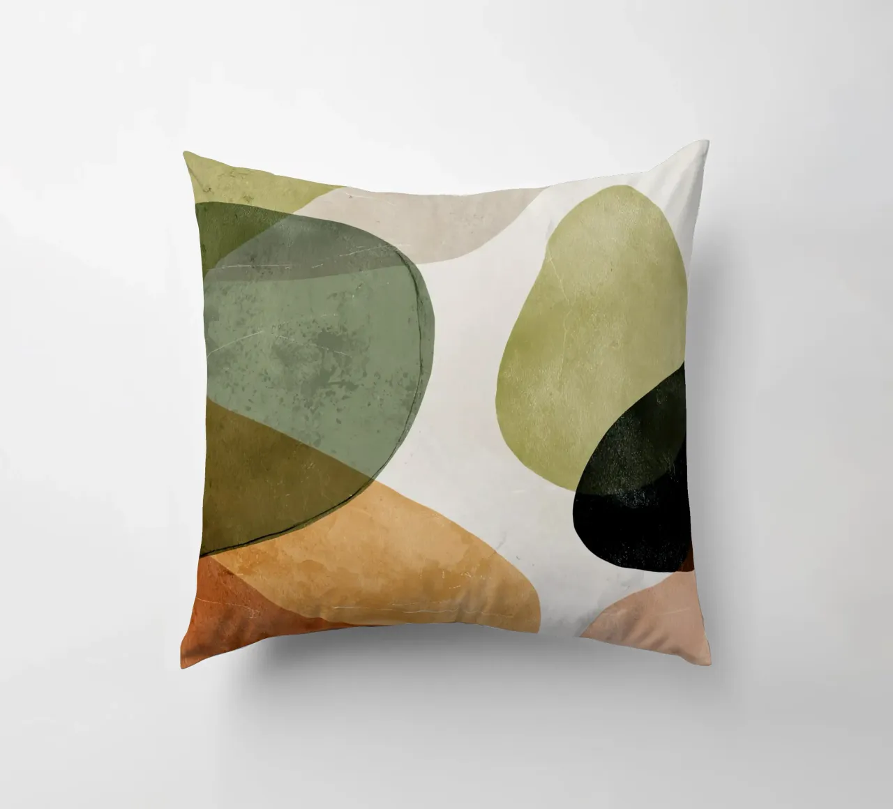 Warm Overlapping Organic Forms Abstract Print decorative cushion by Artbyvo