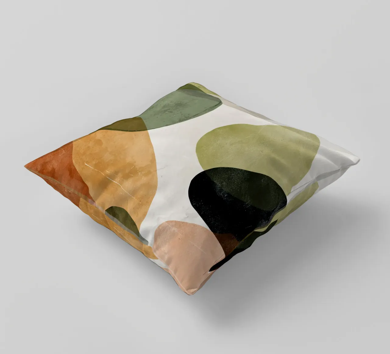 Warm Overlapping Organic Forms Abstract Print decorative cushion by Artbyvo