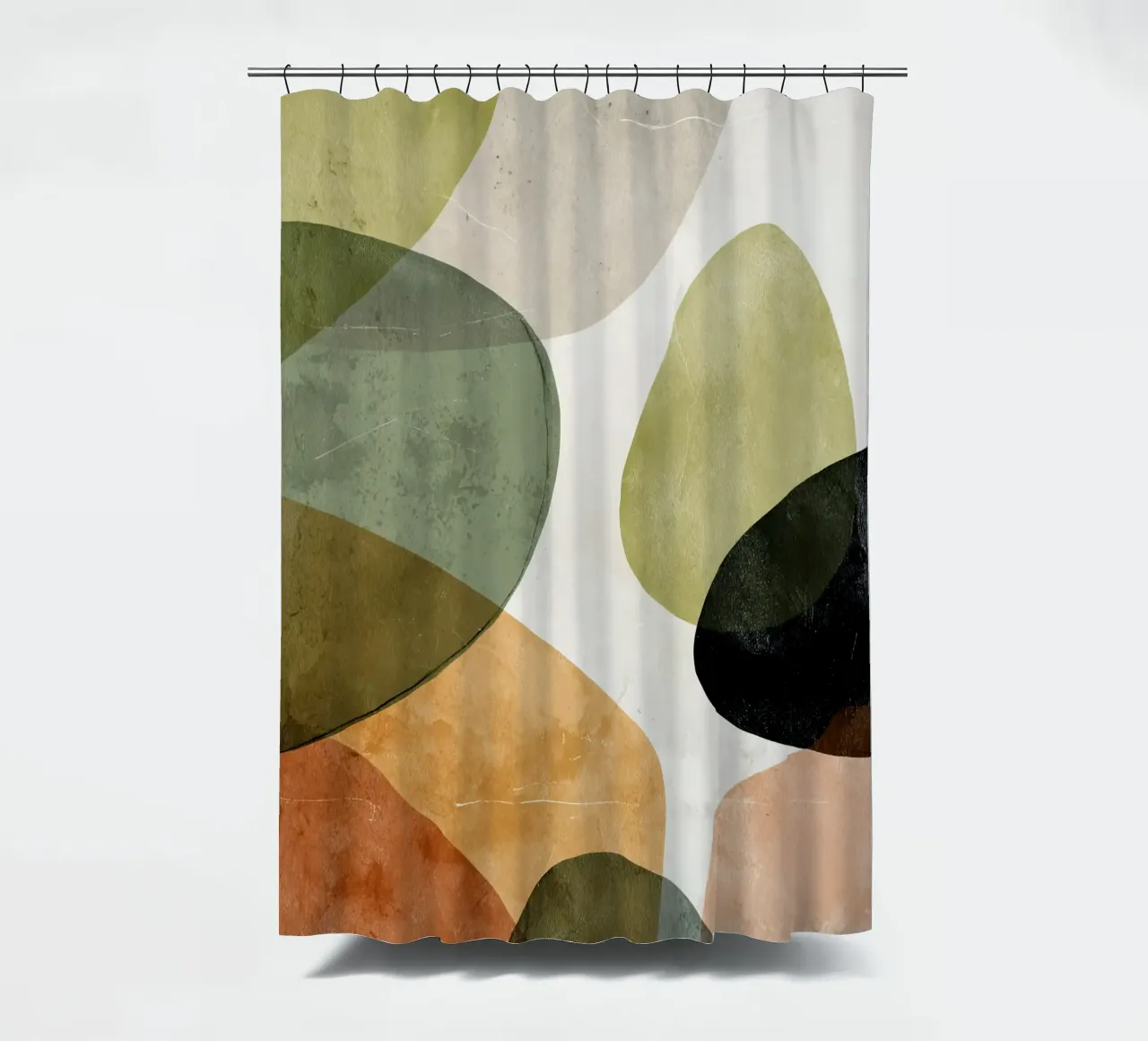 Warm Overlapping Organic Forms Abstract Print shower curtain by Artbyvo