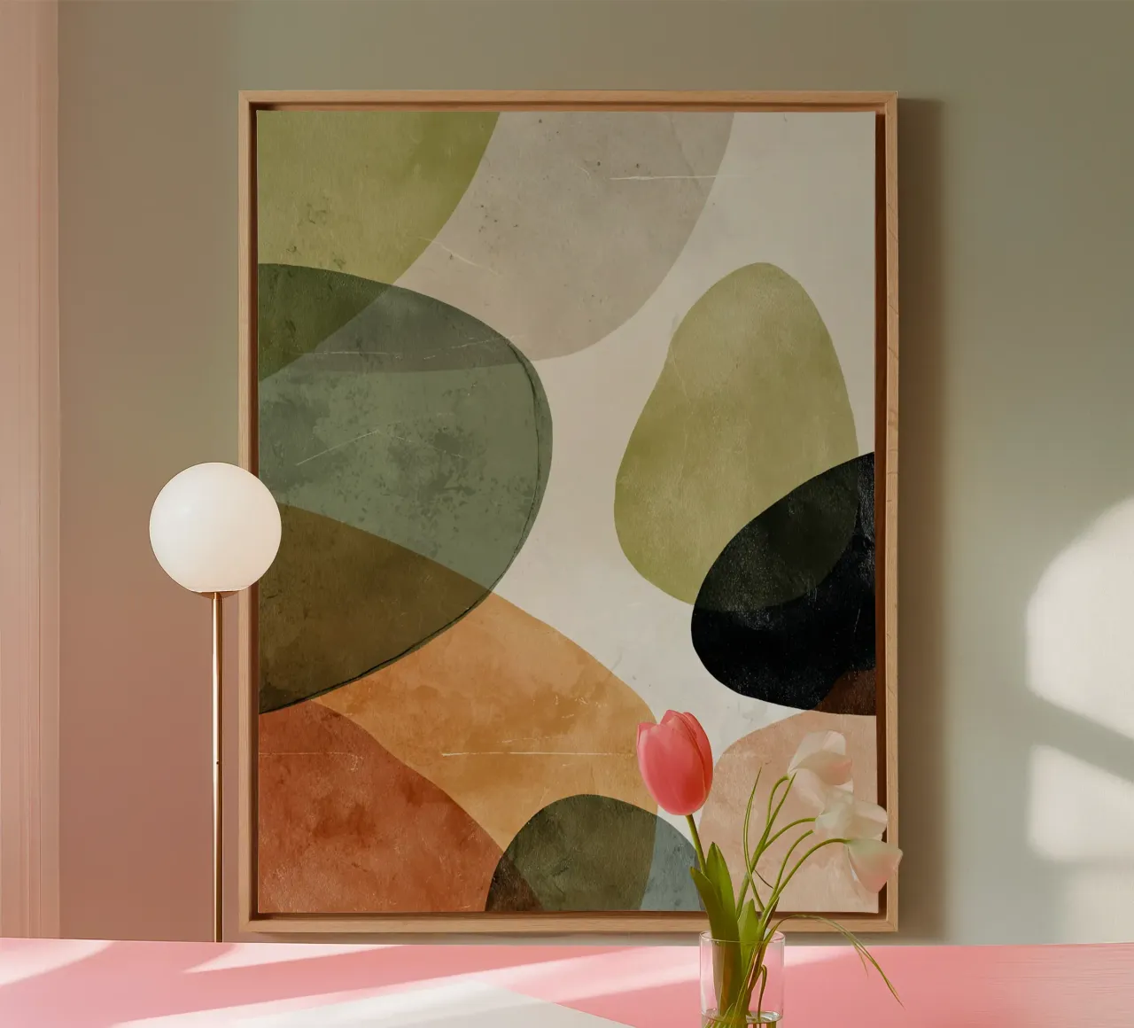 Stampa astratta di calde forme organiche sovrapposte tela da Artbyvo