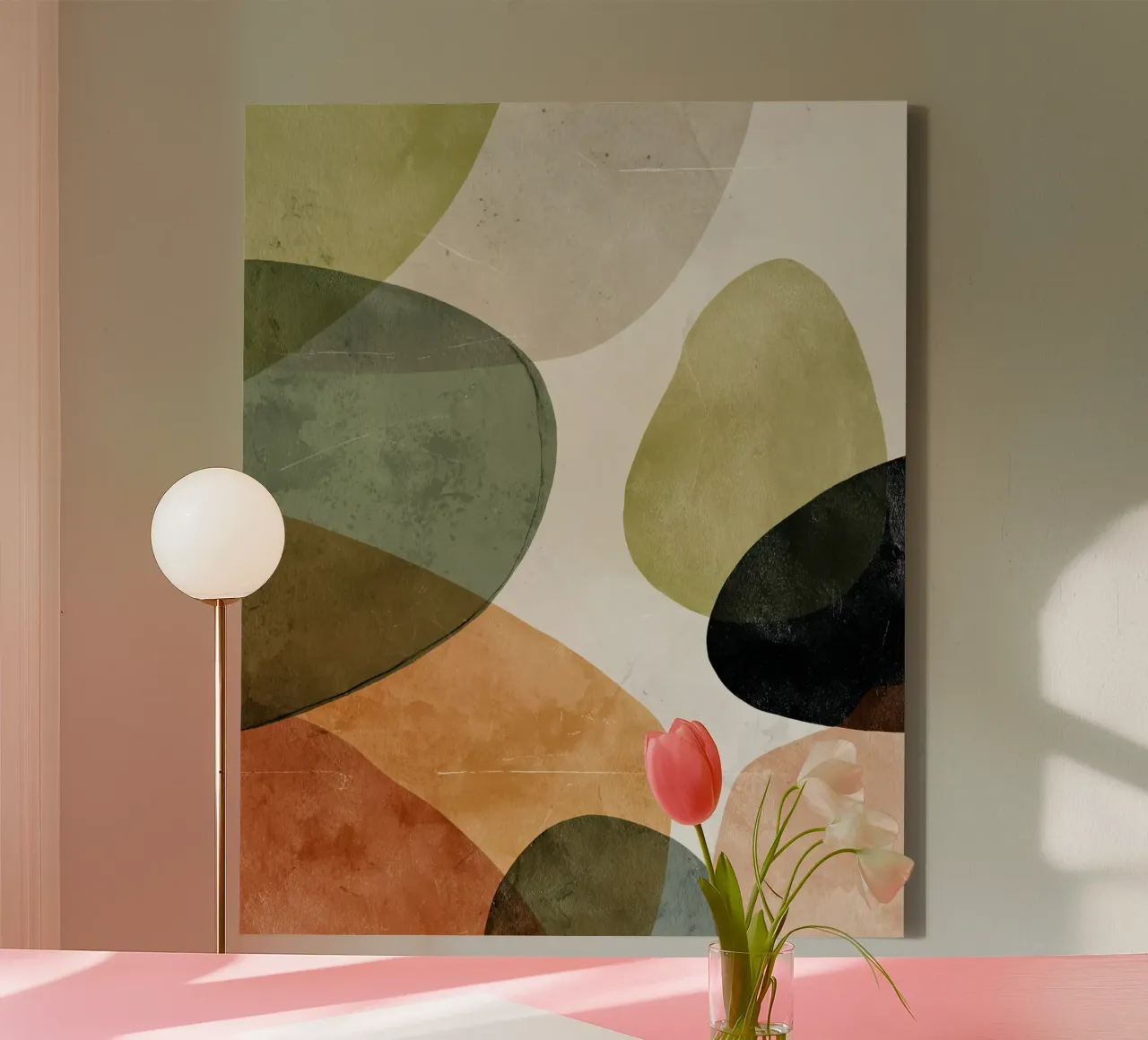 Stampa astratta di calde forme organiche sovrapposte tela da Artbyvo