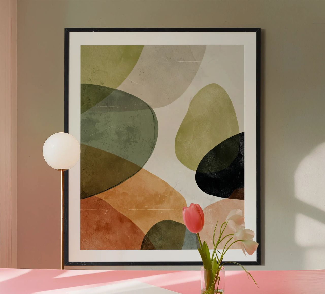 Warm Overlapping Organic Forms Abstract Print hahnemühle by Artbyvo