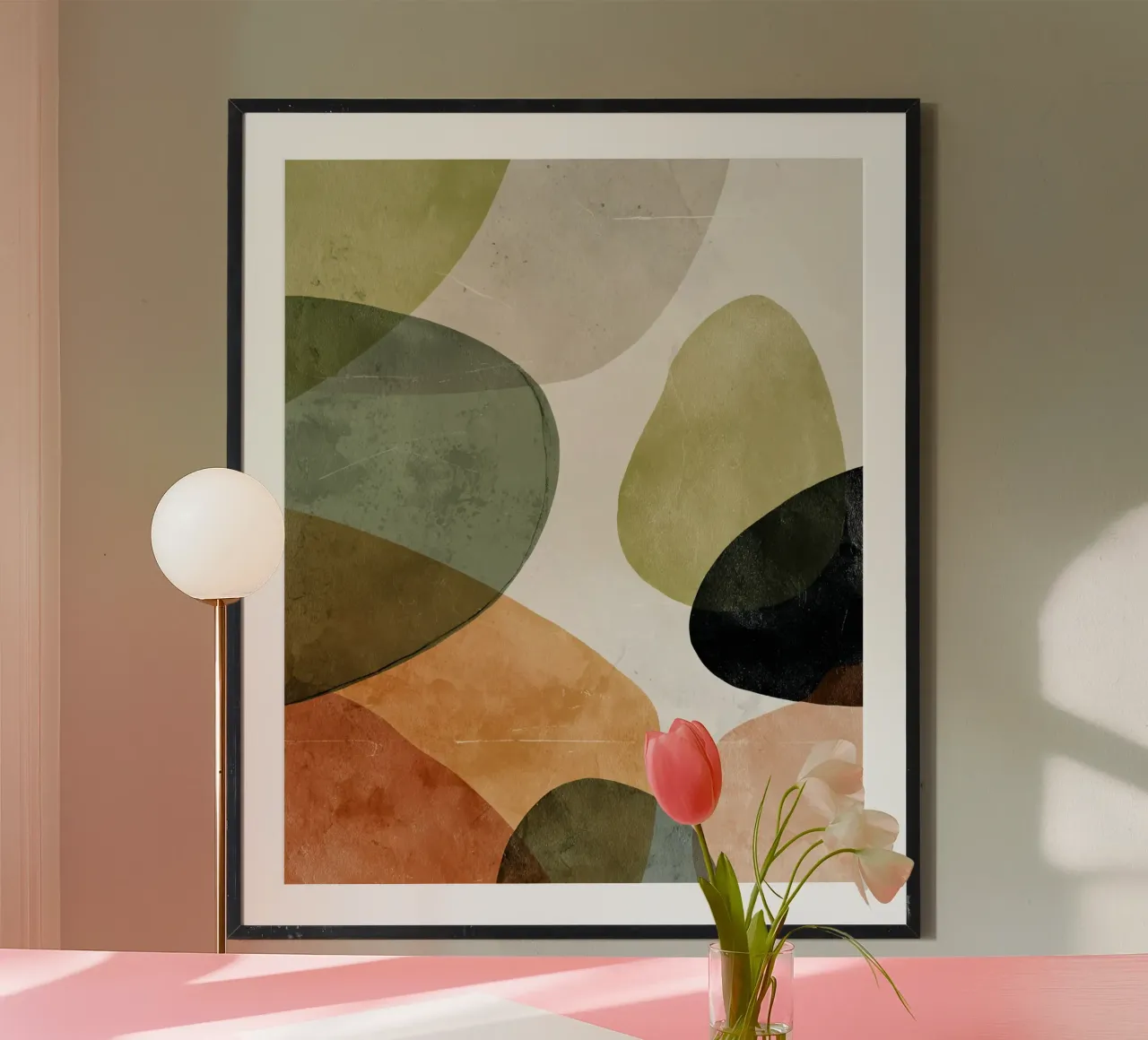 Warm Overlapping Organic Forms Abstract Print (imprimé abstrait de formes organiques qui se chevauchent) hahnemühle de Artbyvo