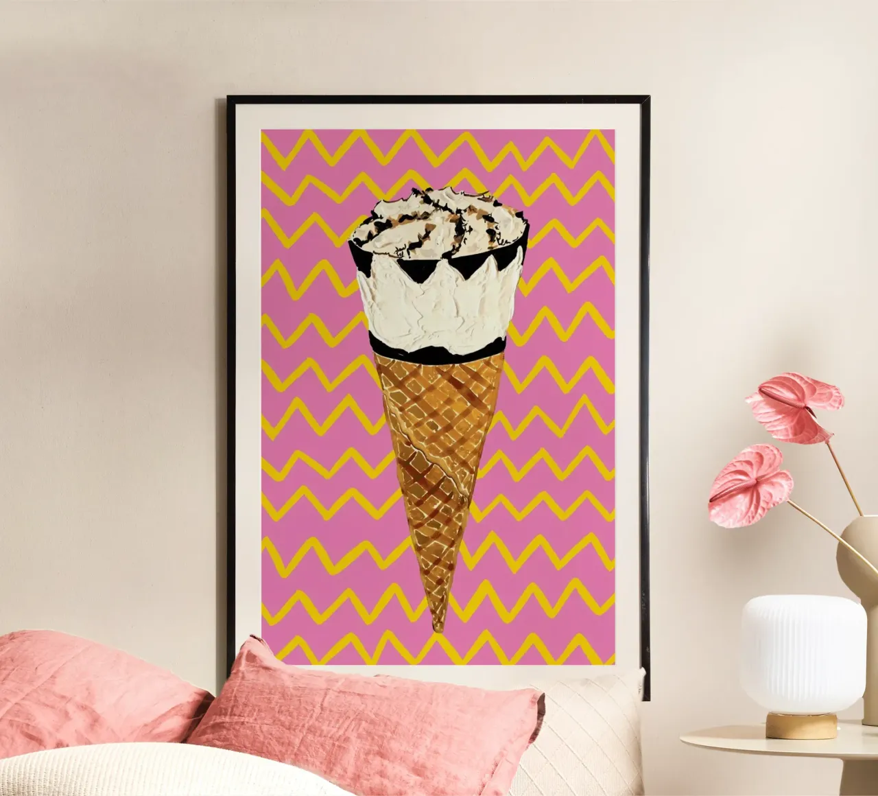 Cornetto Pink Zigzag poster con telaio in legno da Alice Straker