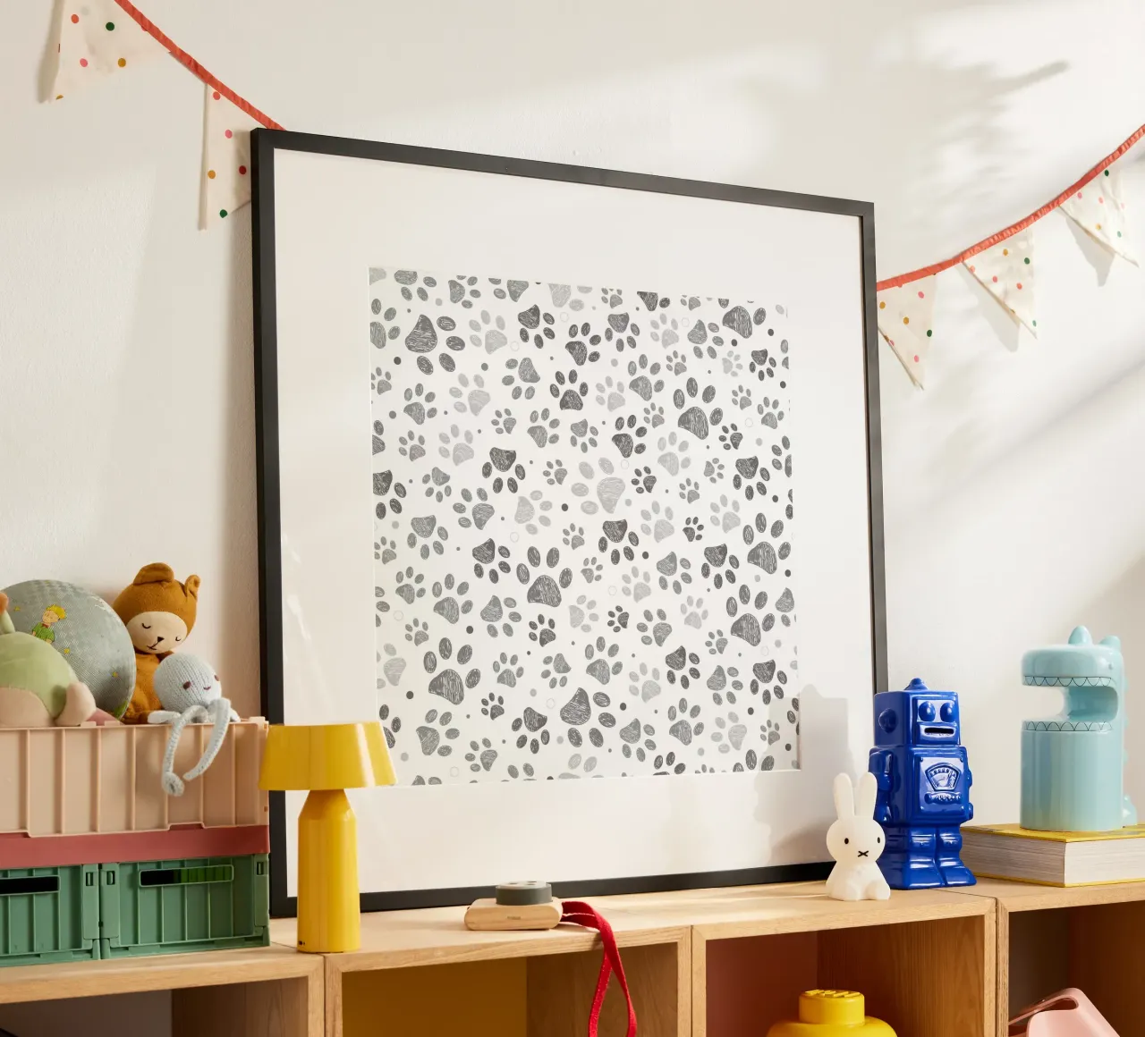 Impronte di zampe grigie con forme geometriche carta hahnemühle da gulsengunel