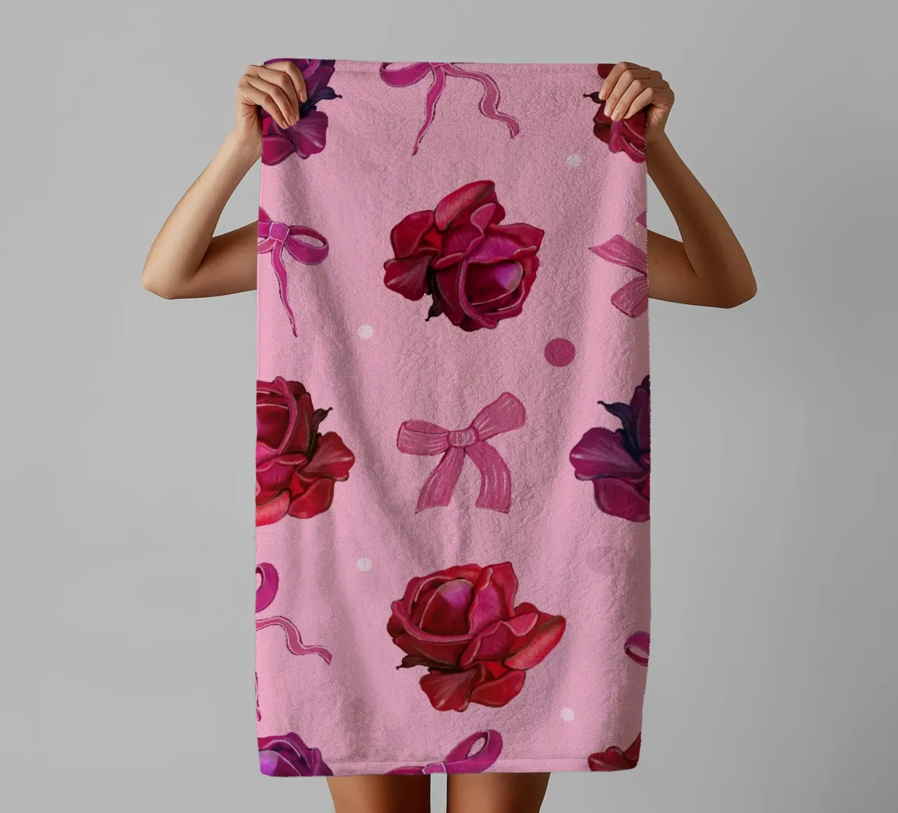 Pink roses and bow ties pattern towel by gulsengunel