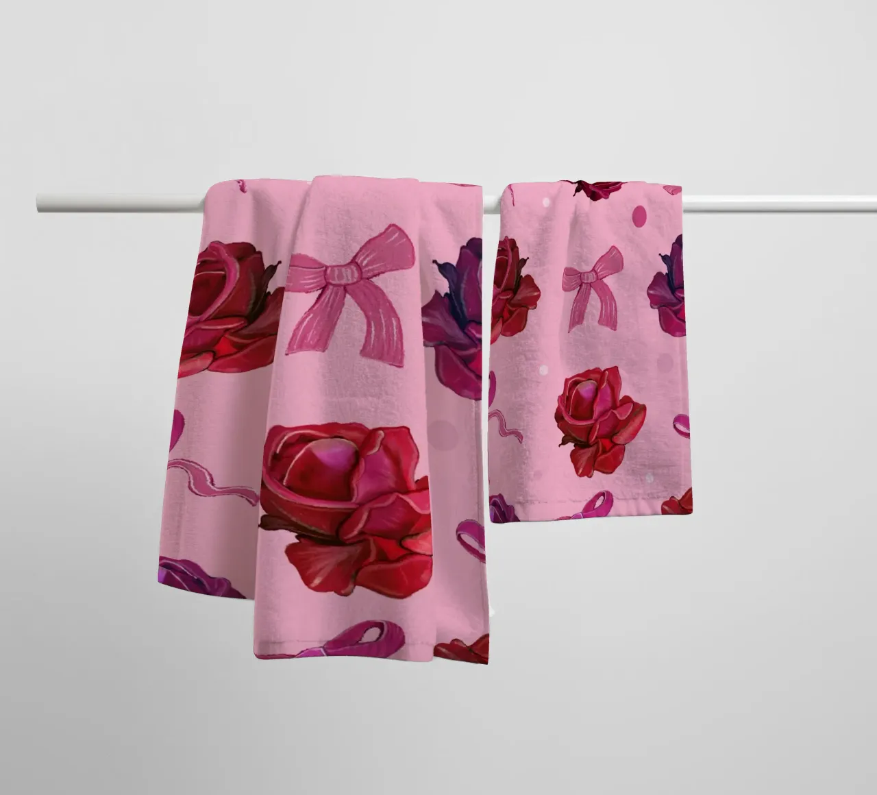 Pink roses and bow ties pattern towel by gulsengunel