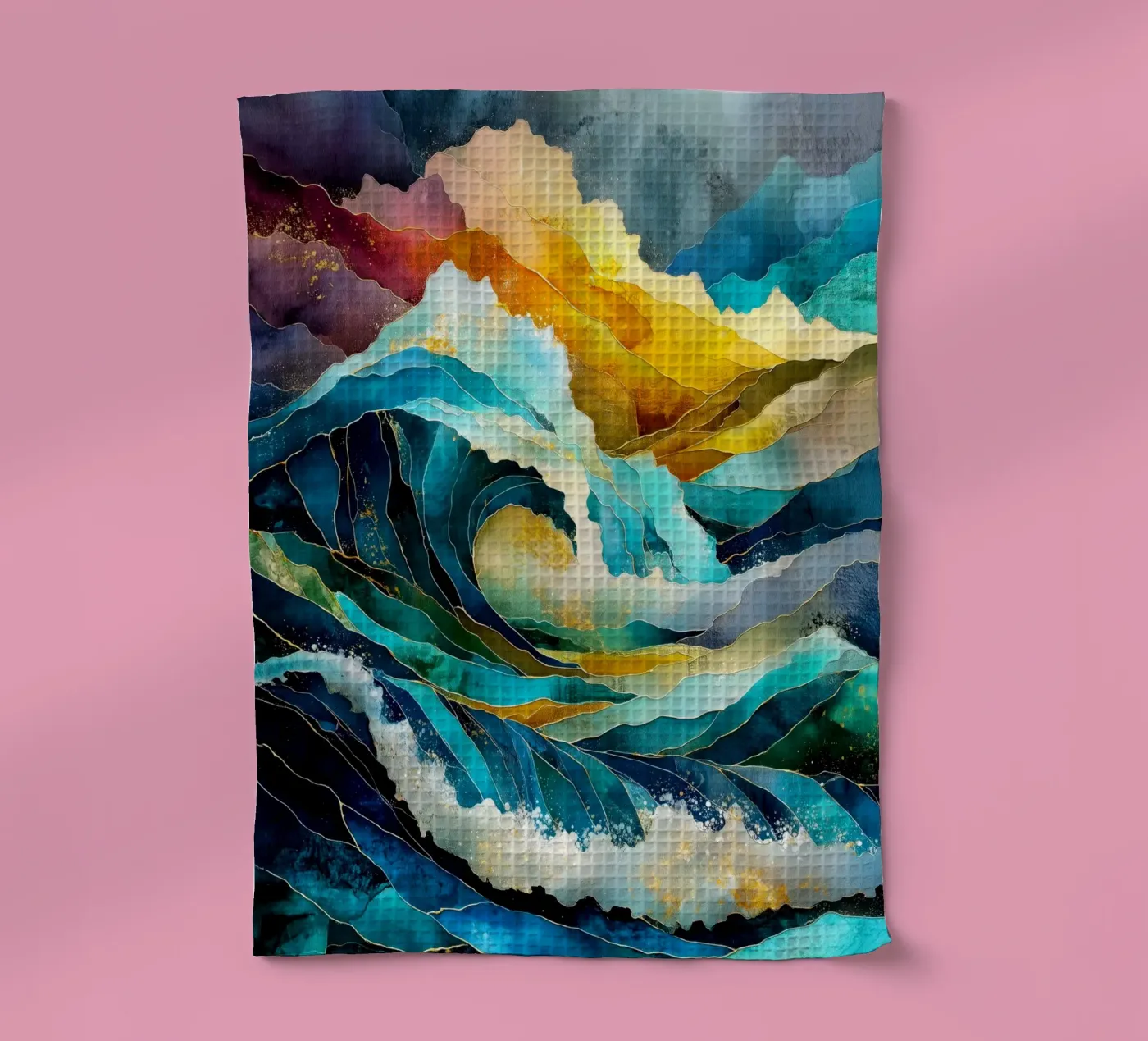 Waves tea towel by Justyna Jaszke JBJart