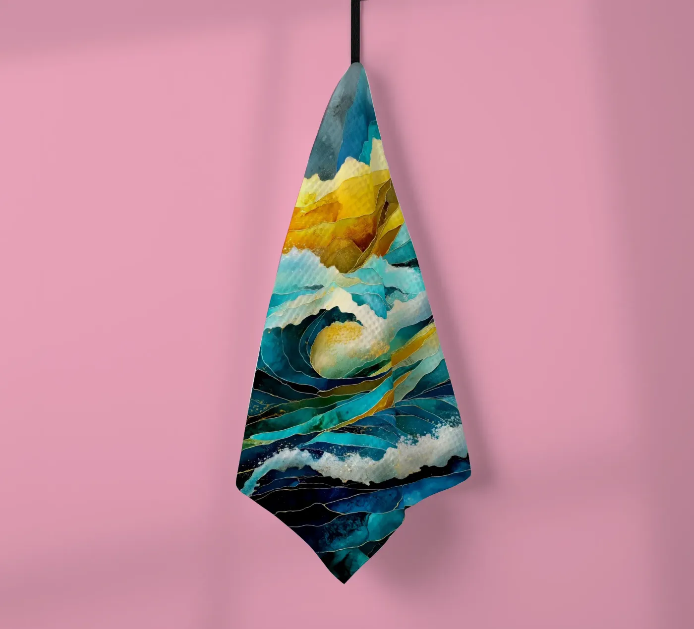 Waves tea towel by Justyna Jaszke JBJart