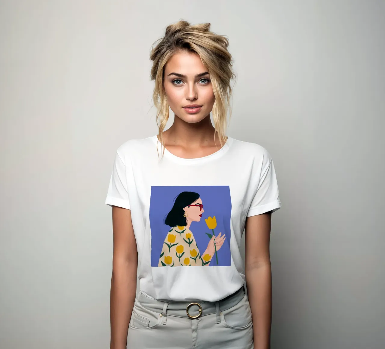 Yellow Tulip Contemplation women's fitted t-shirt by Peak Delusion