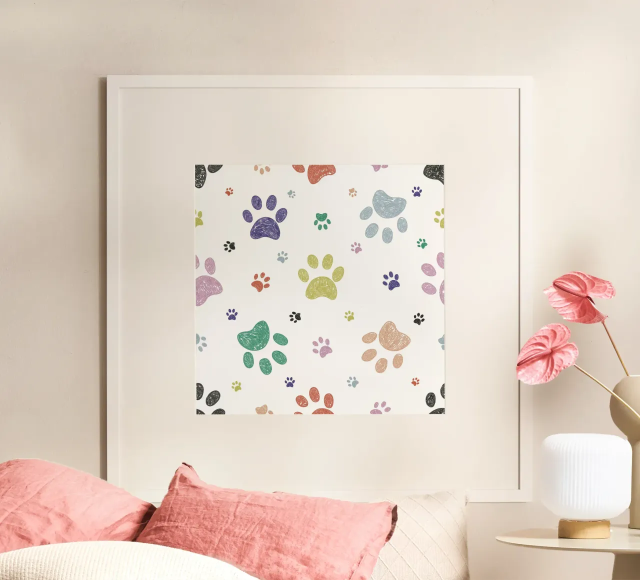 Scarabocchi di impronte di zampe colorate poster da gulsengunel