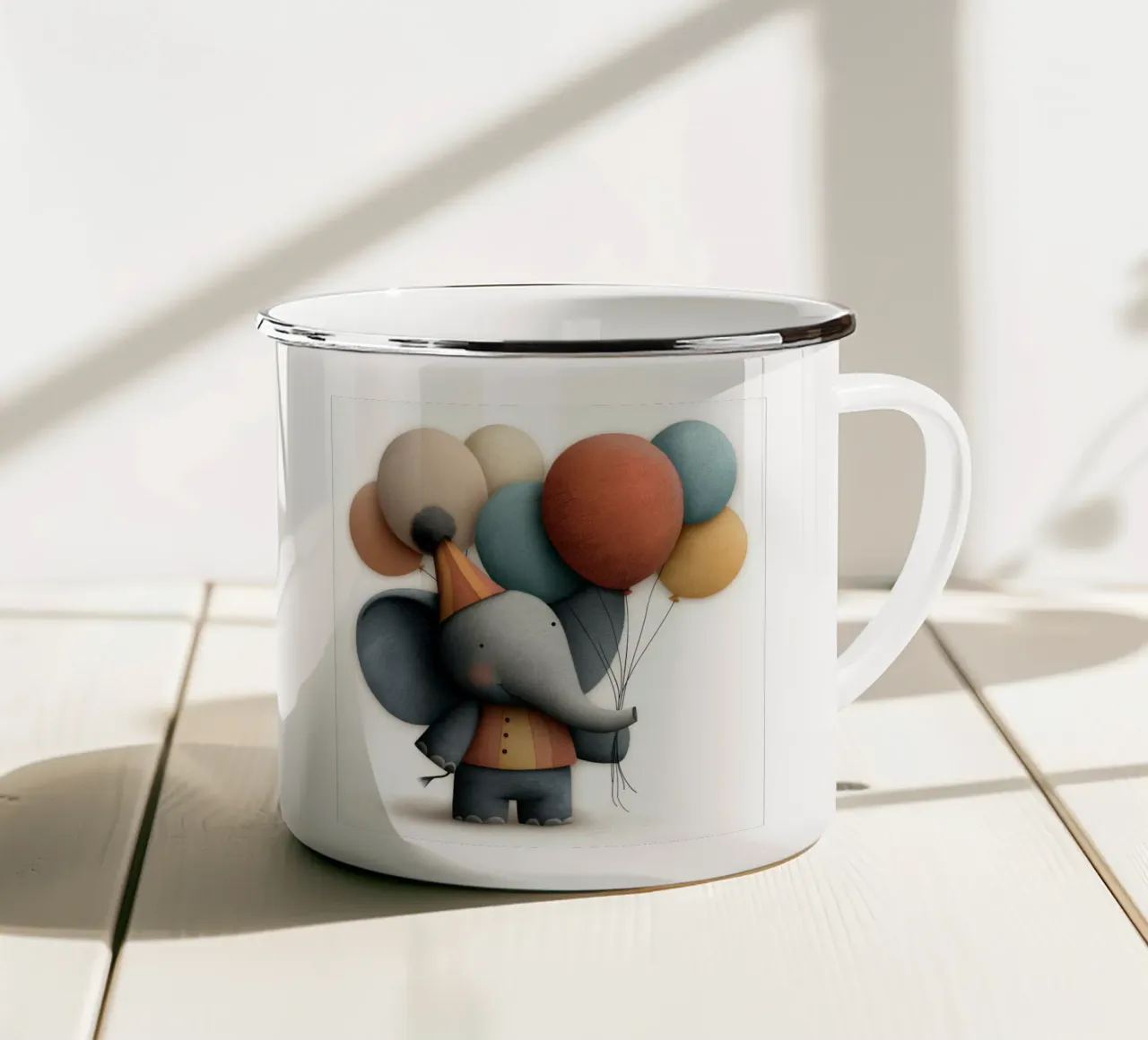 Elefante con palloncini tazza in smalto da Babyart