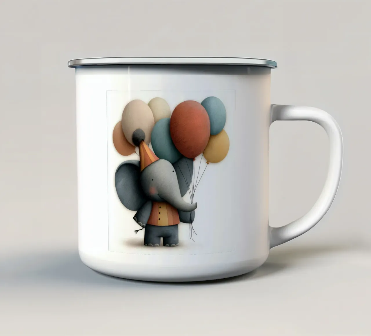 Elefante con palloncini tazza in smalto da Babyart