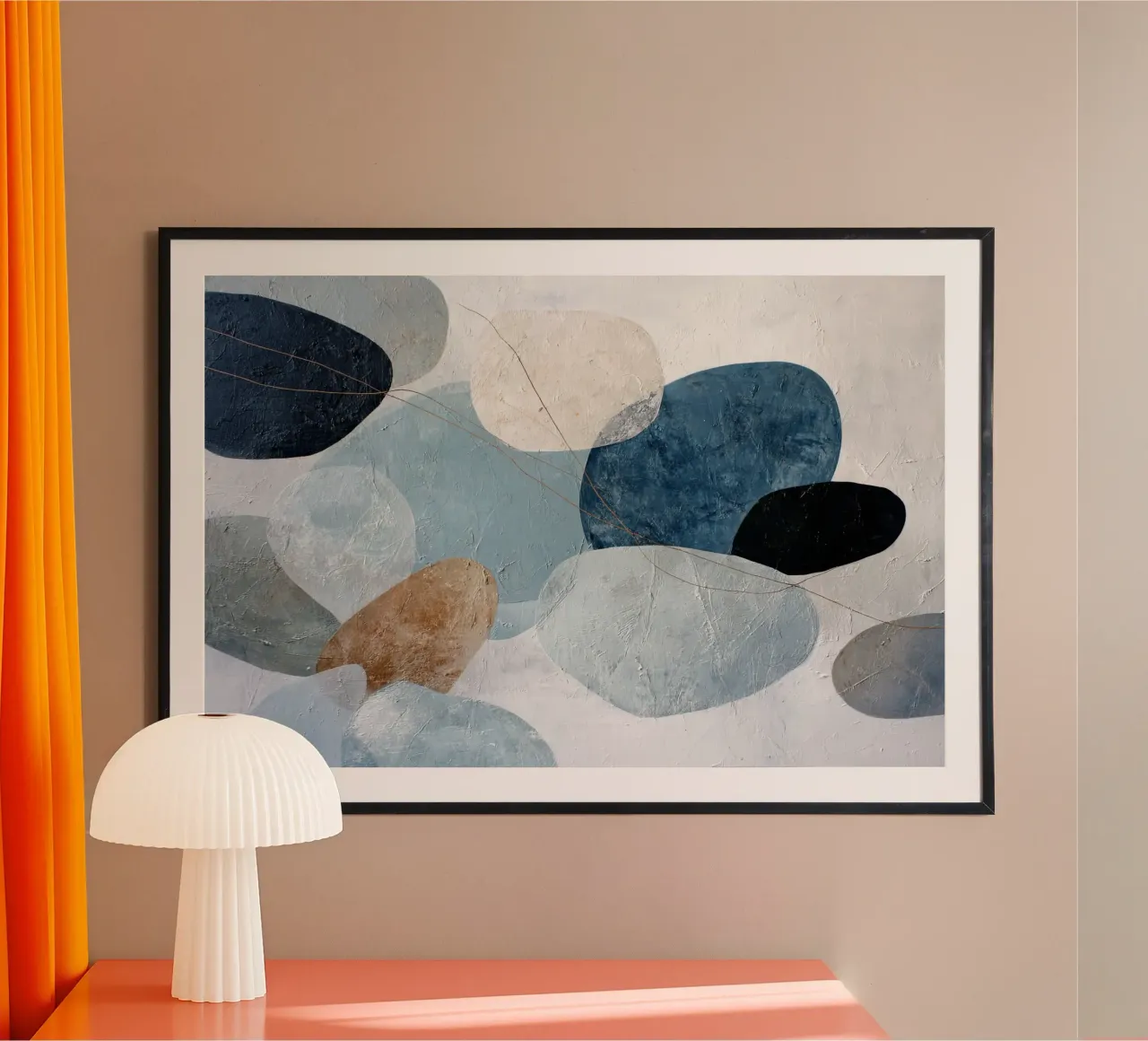 Calm Blue Wall Art With Organic Texture poster with plastic frame by Artbyvo