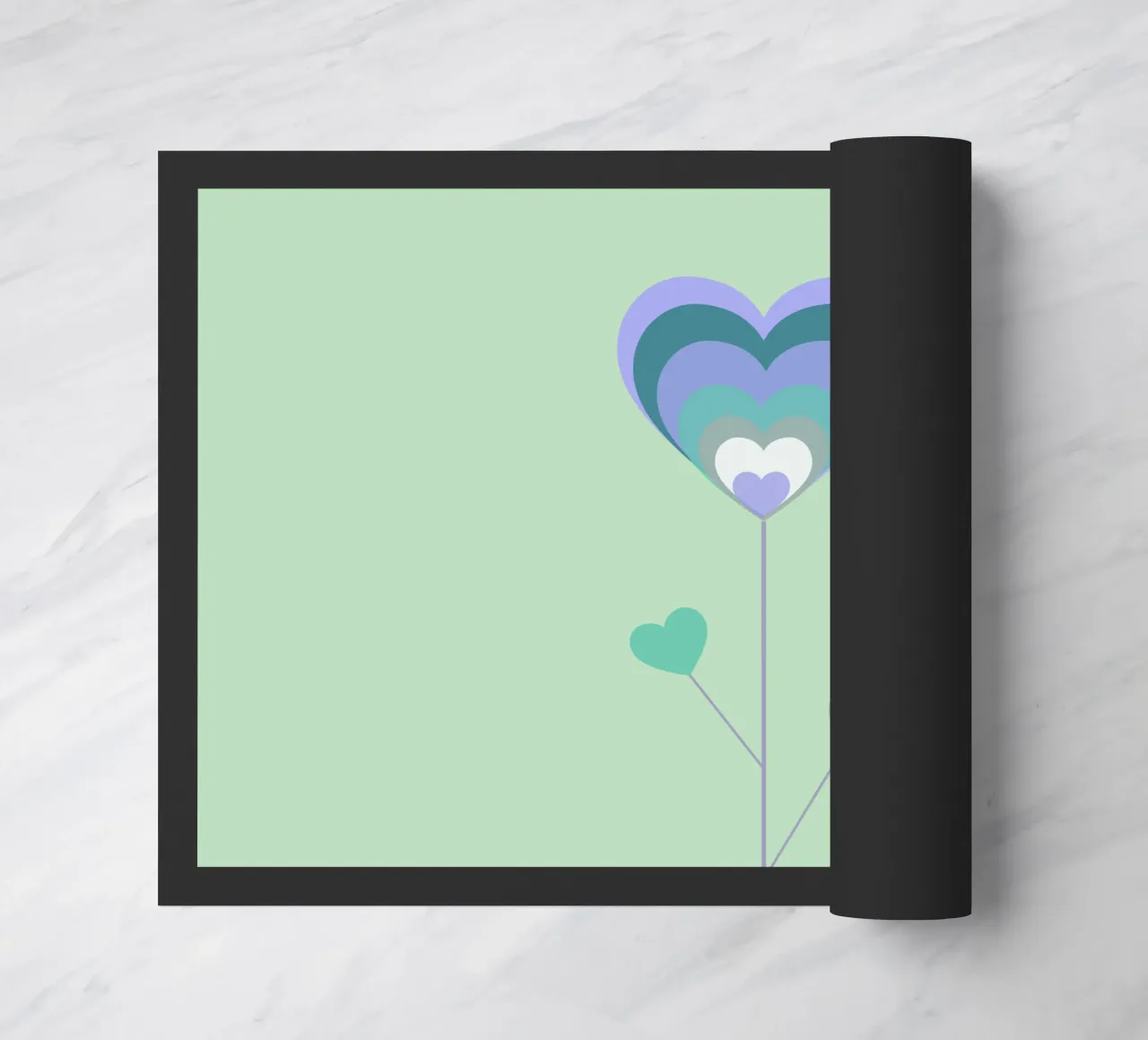 Groene hartbloem, geometrisch ontwerp, groene achtergrond deurmat van Lilou Art