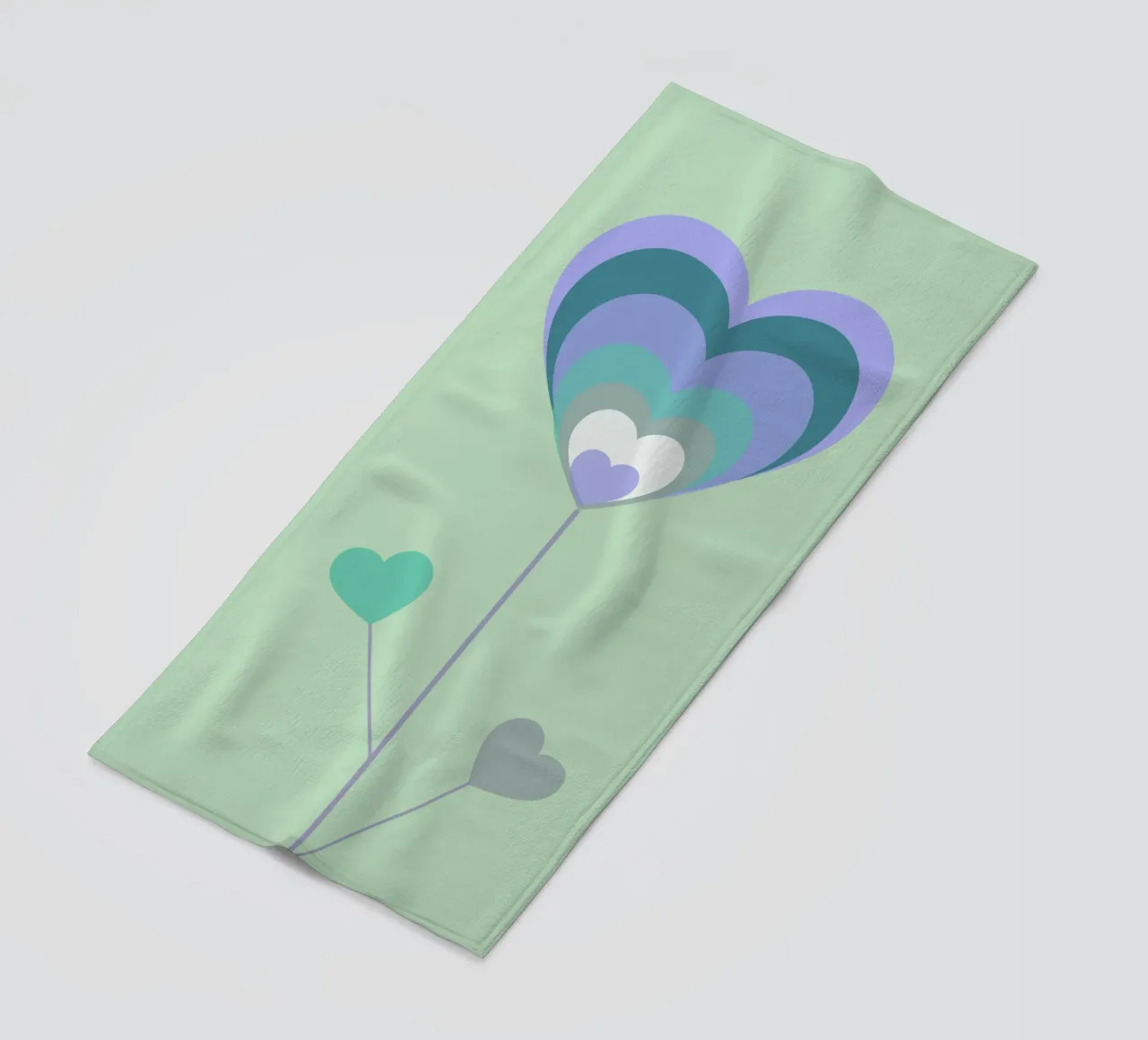 Groene hartbloem, geometrisch ontwerp, groene achtergrond strandhanddoek van Lilou Art