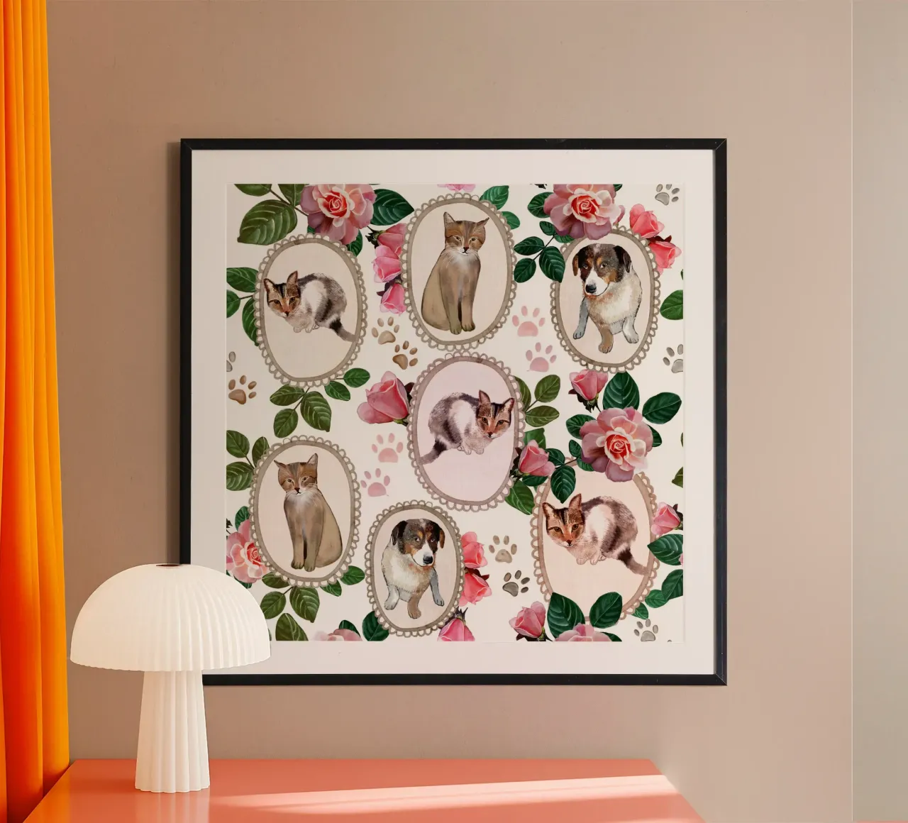 Gatti e cani, motivo ad acquerello poster da gulsengunel