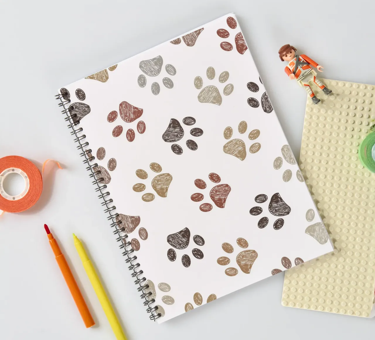 Doodle brown paw prints spiral notebook by gulsengunel