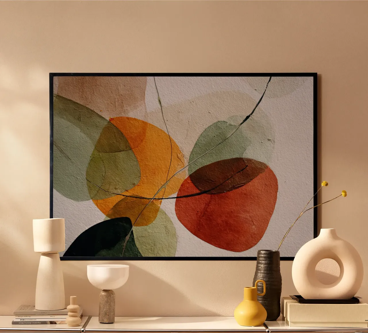 Warm Autumn Colors Abstract Wall Art poster with wooden frame by Artbyvo