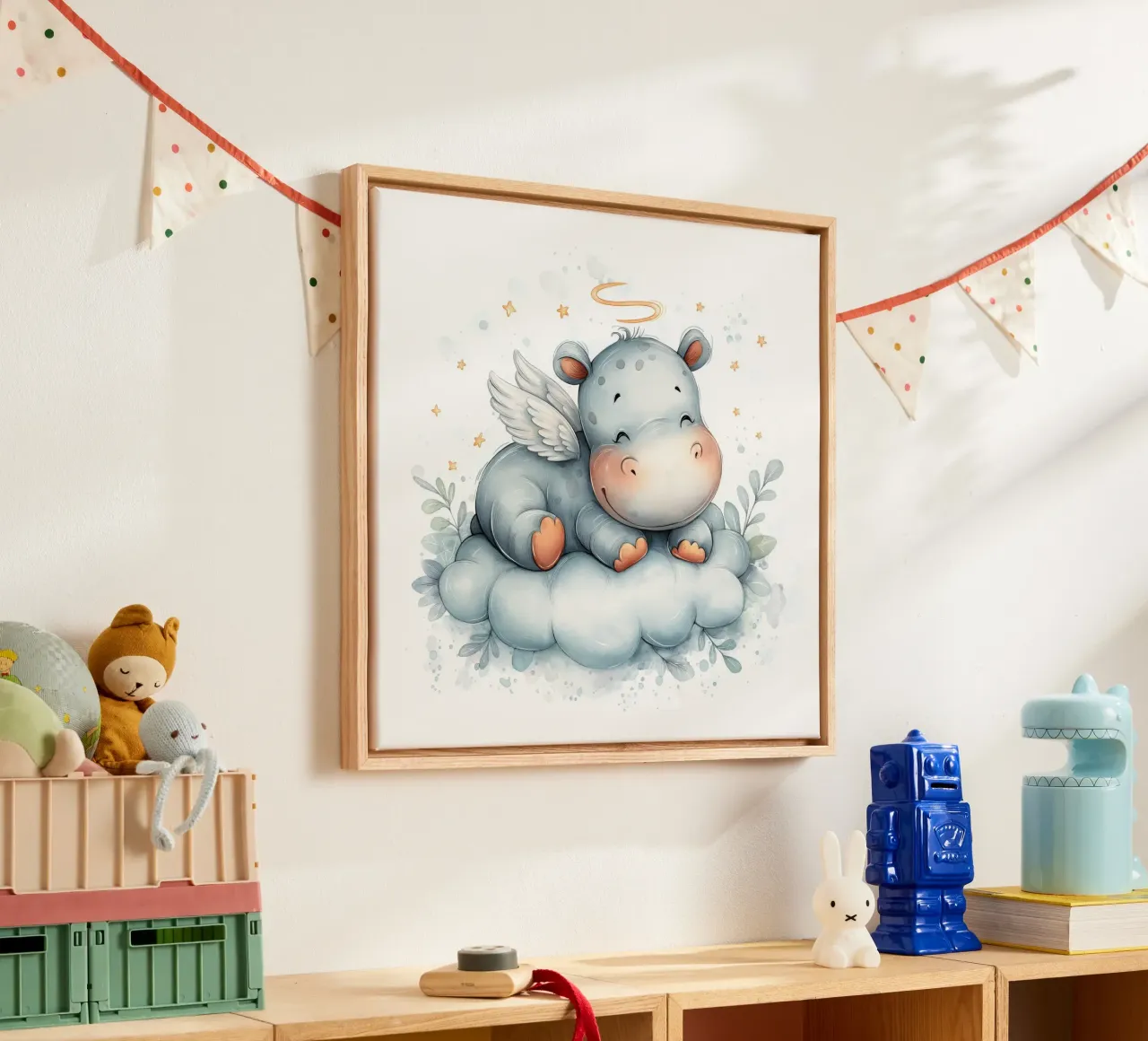Hipo on a cloud canvas with Floater frame by Pictura