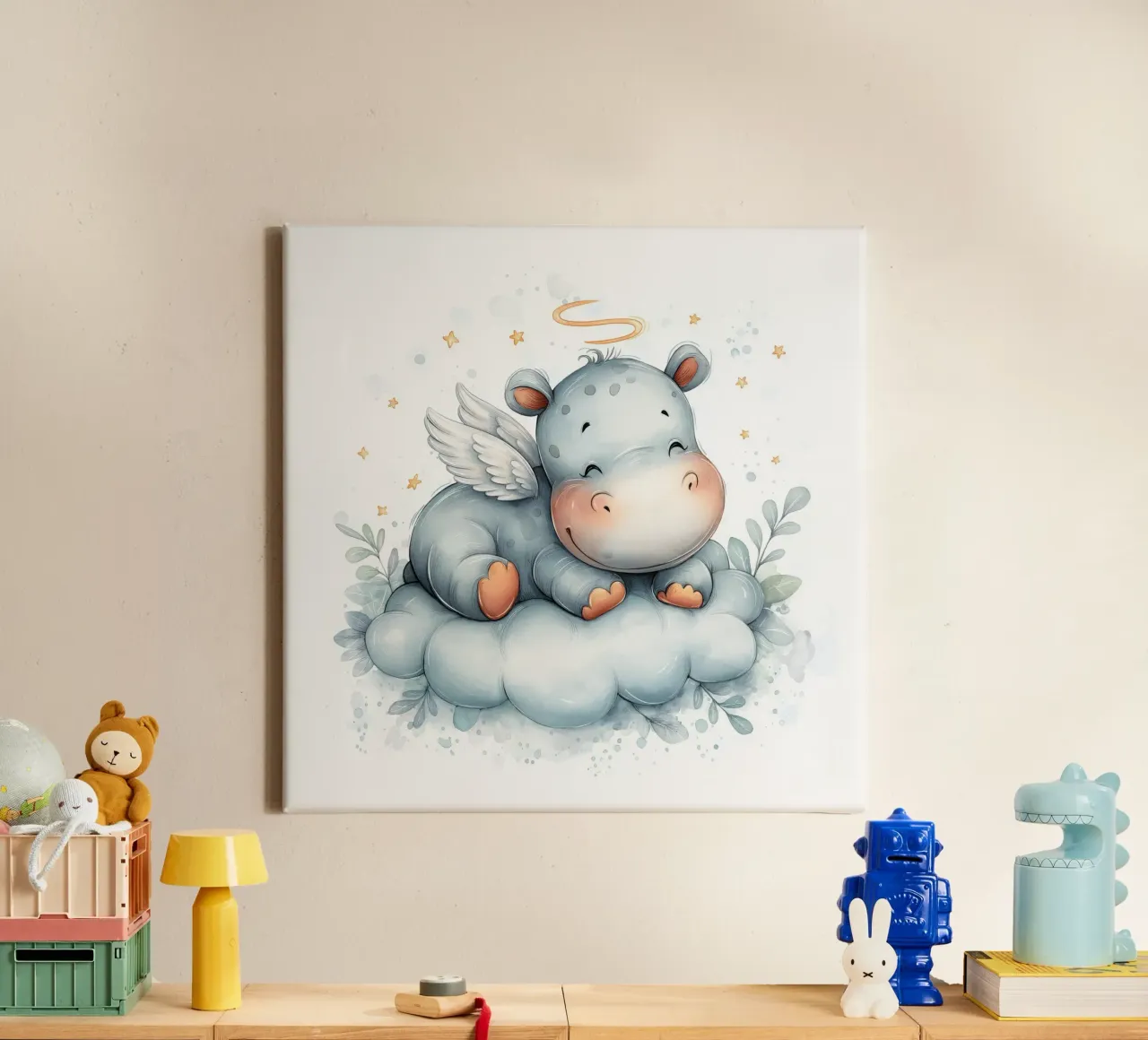 Hipo on a cloud canvas with Floater frame by Pictura