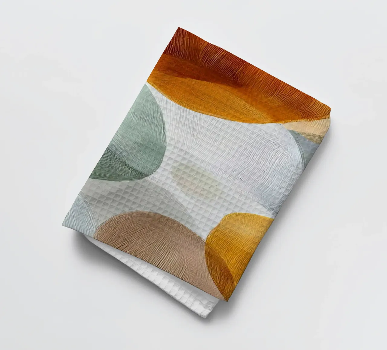 Zachte overlapping in aardetinten Abstracte kunst theedoek van Artbyvo