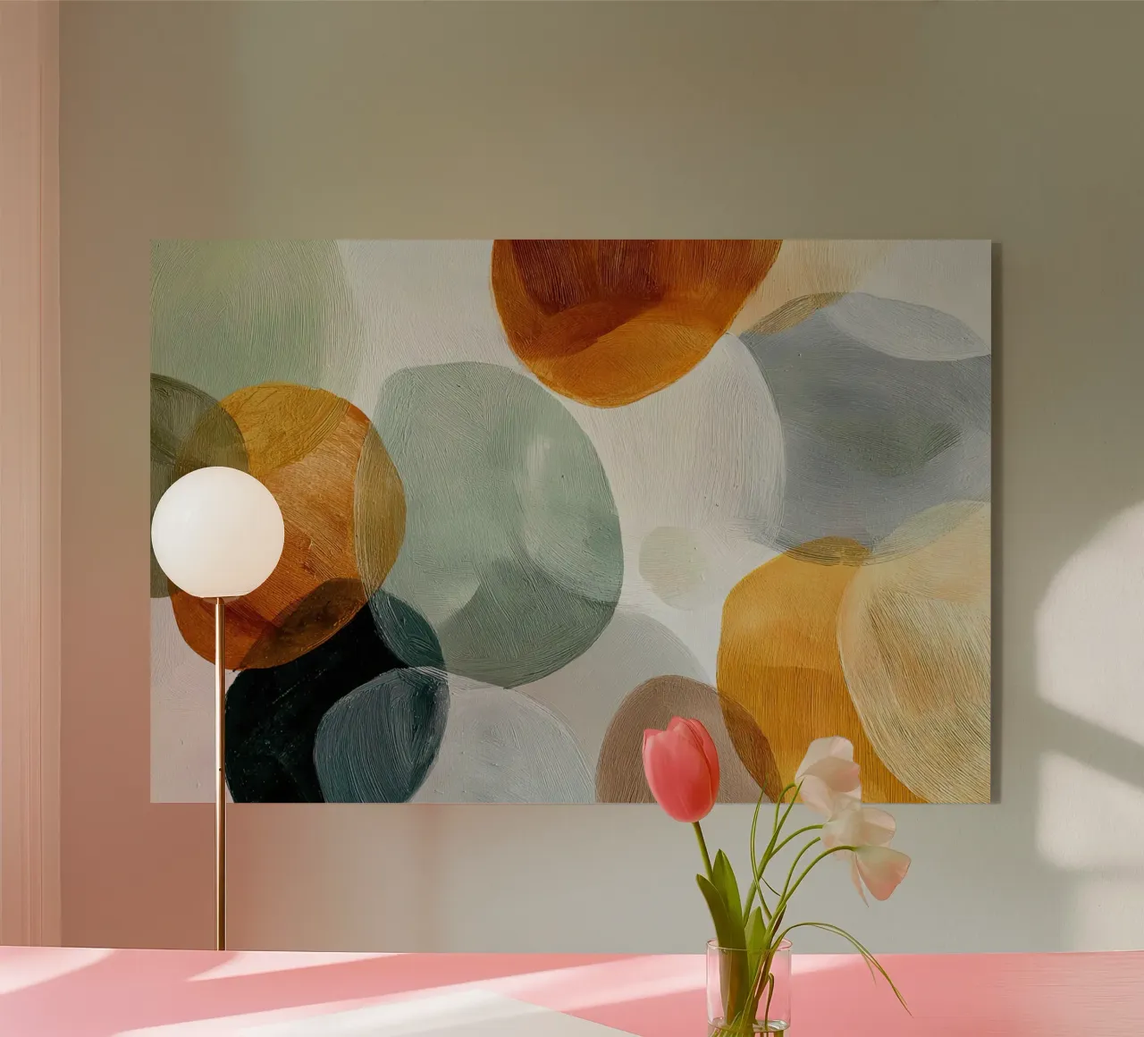 Zachte overlapping in aardetinten Abstracte kunst acryl van Artbyvo