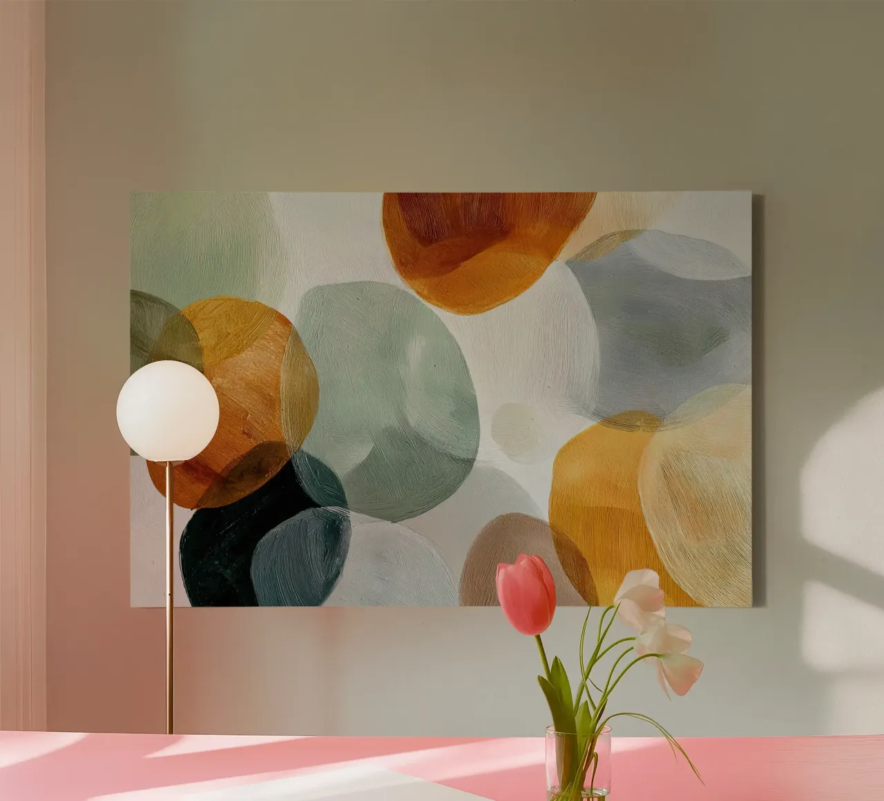 Zachte overlapping in aardetinten Abstracte kunst canvas van Artbyvo