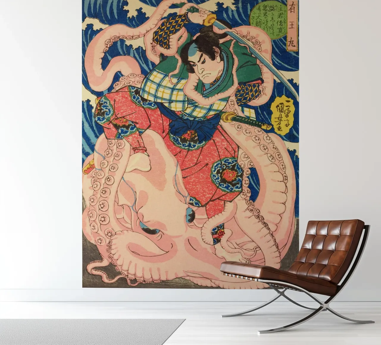 Samurai Fighting Giant Octopus - Vintage Japanese Ukiyo-e photo wallpaper by Masterpieces Of Japanese Art