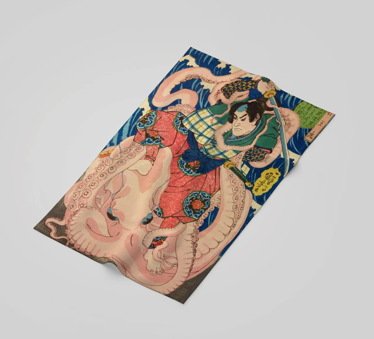 Samurai che combatte contro una piovra gigante - Ukiyo-e giapponese d'epoca telo mare da Masterpieces Of Japanese Art