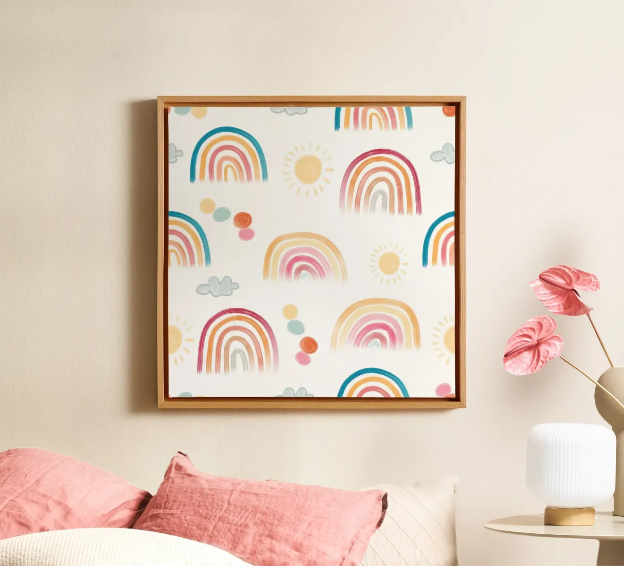 Rainbow days sun and clouds lovely pattern canvas by gulsengunel