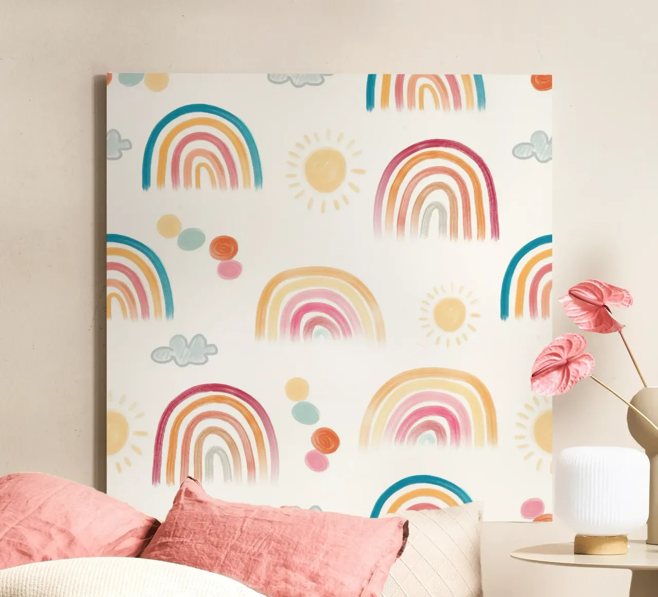 Rainbow days sun and clouds lovely pattern canvas by gulsengunel