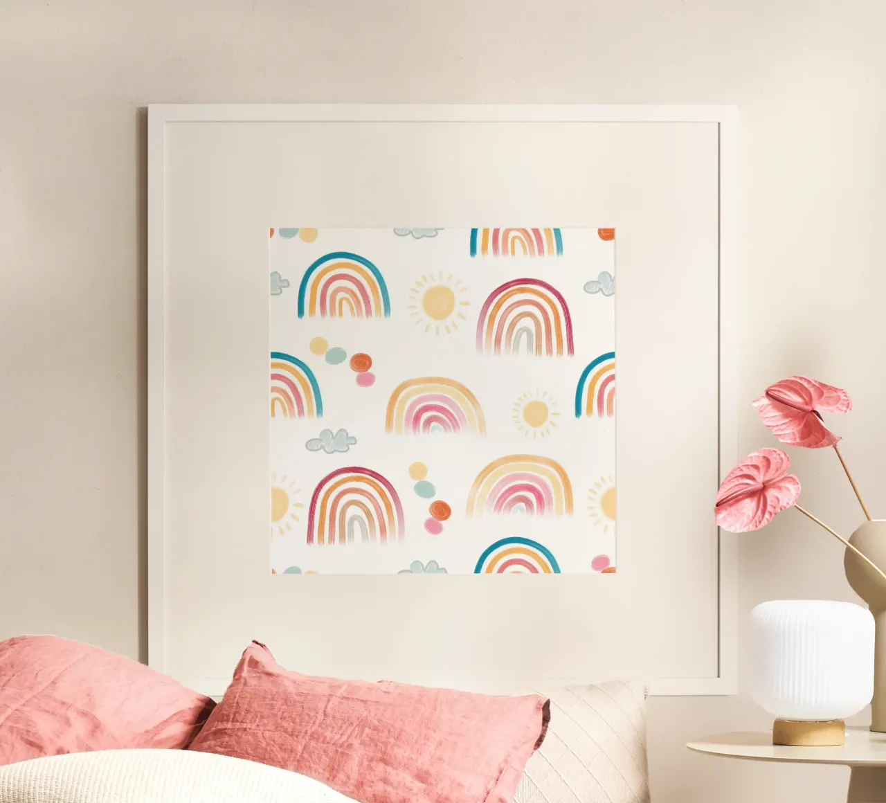 Rainbow days sun and clouds lovely pattern poster by gulsengunel