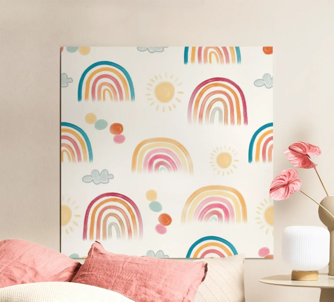 Rainbow days sun and clouds lovely pattern poster by gulsengunel