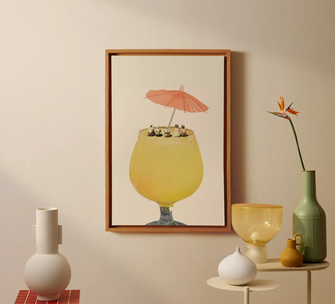 Holiday In A Glass 2 canvas met Baklijst van Maarten Léon