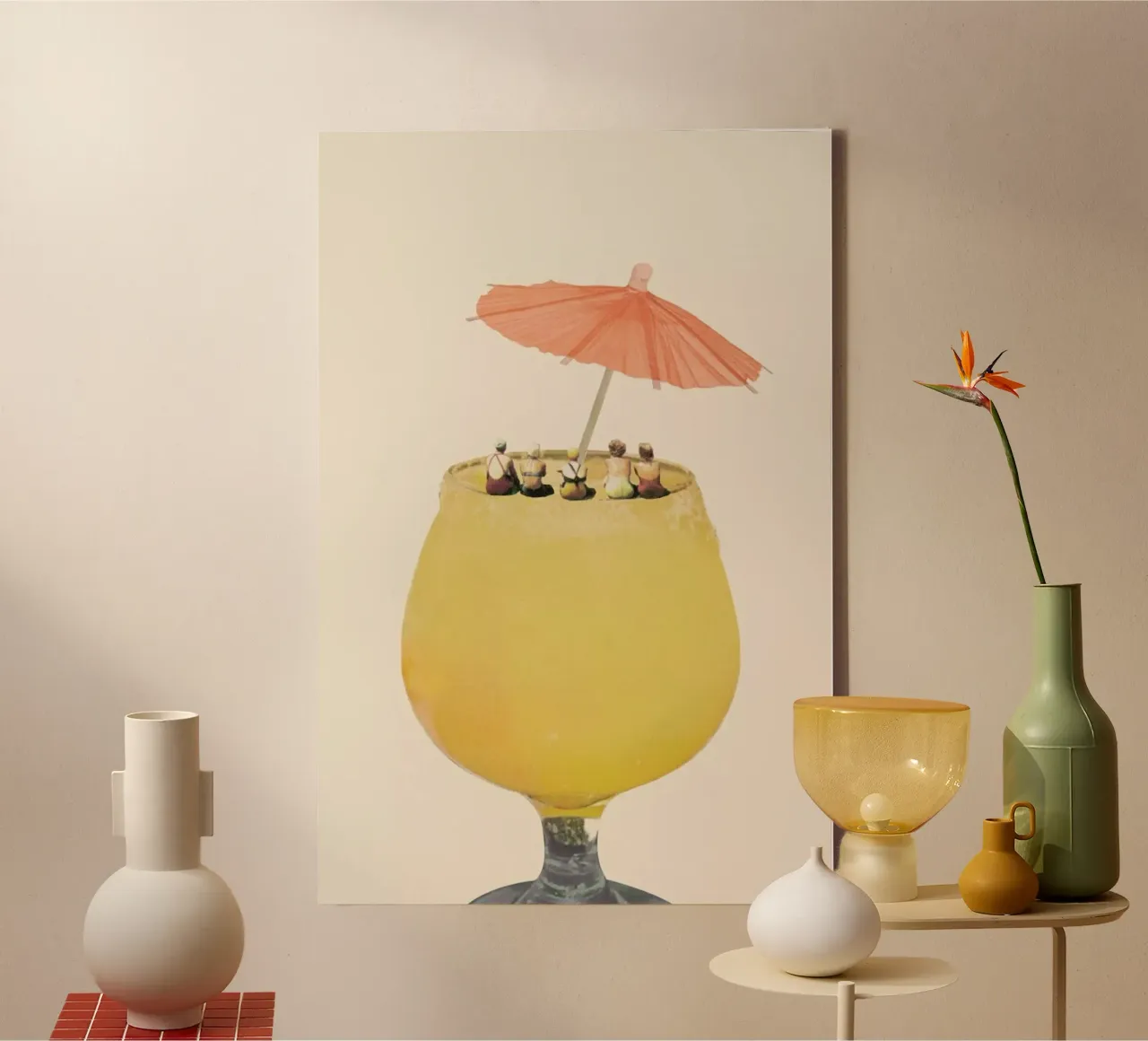 Holiday In A Glass 2 canvas met Baklijst van Maarten Léon
