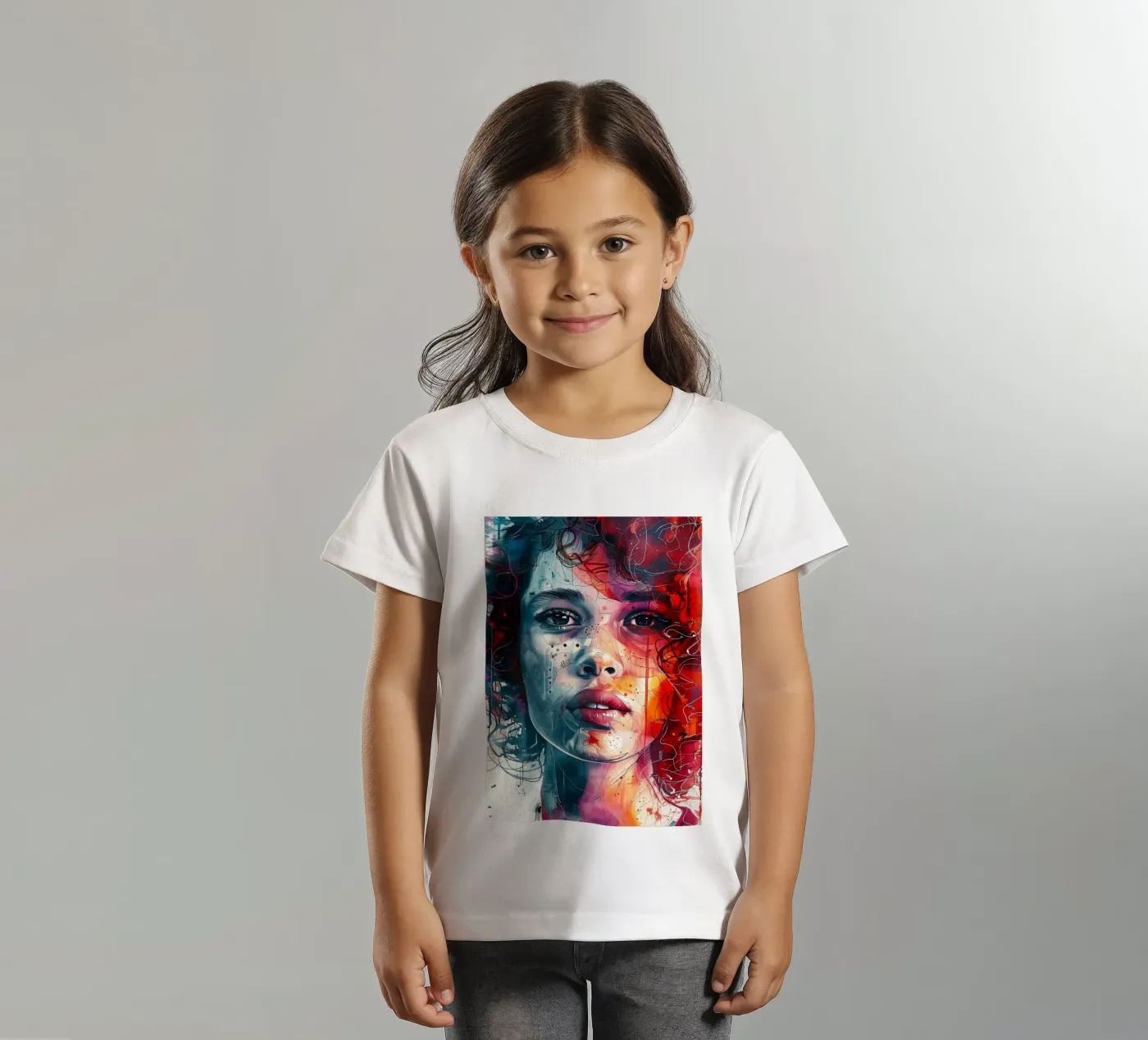 Portret van Sofia kinder t-shirt van Justyna Jaszke JBJart