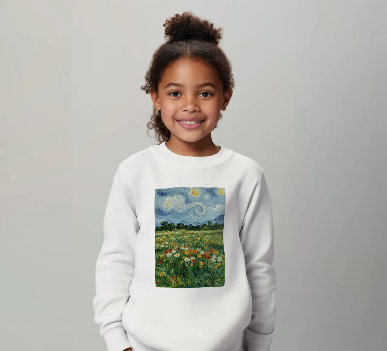 vue nocturne dans un jardin de fleurs sweat enfant de Piper Shop Oke