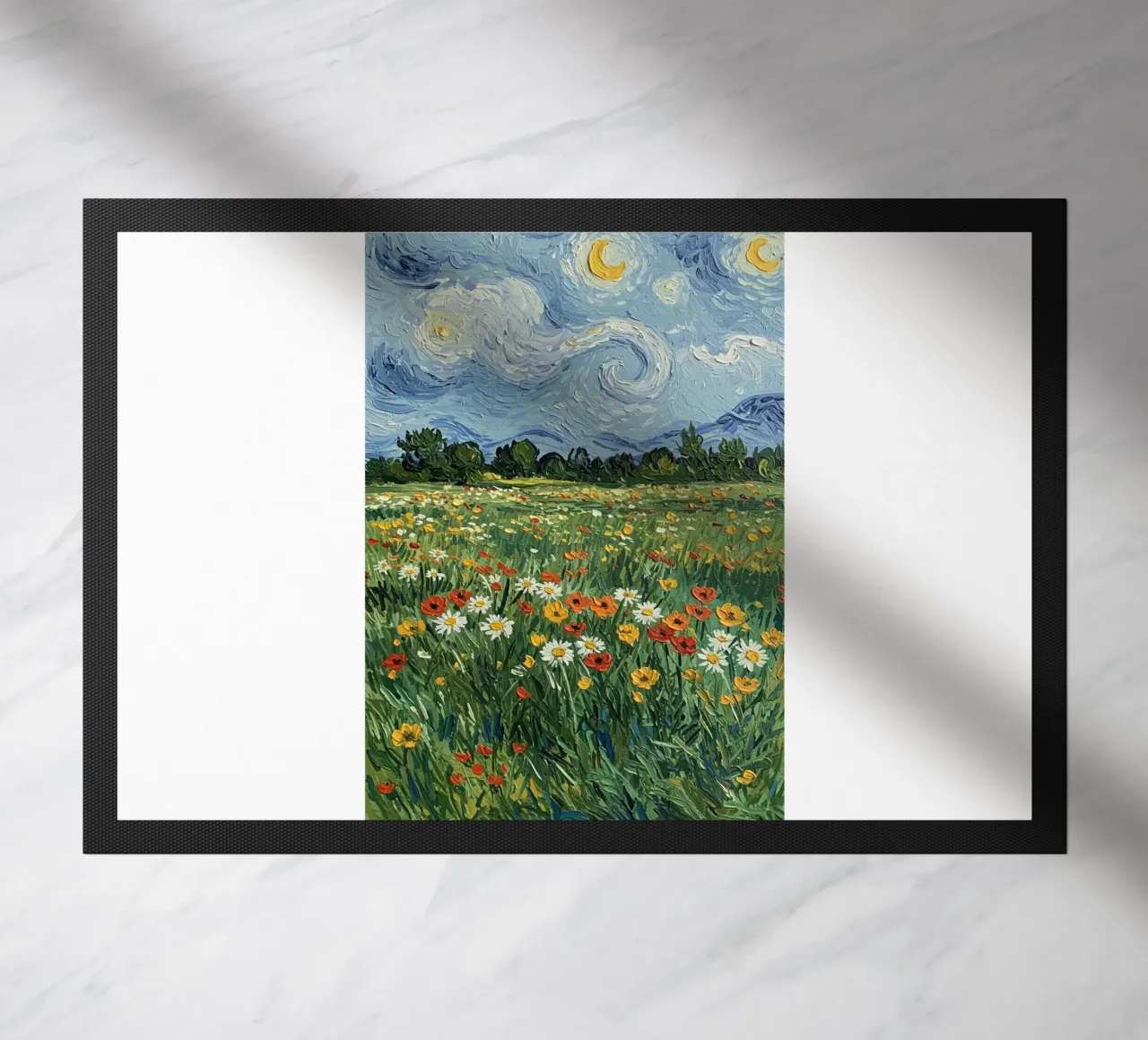 vue nocturne dans un jardin de fleurs paillasson de Piper Shop Oke