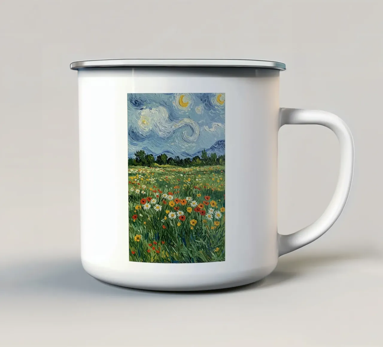 vue nocturne dans un jardin de fleurs mug en émail de Piper Shop Oke