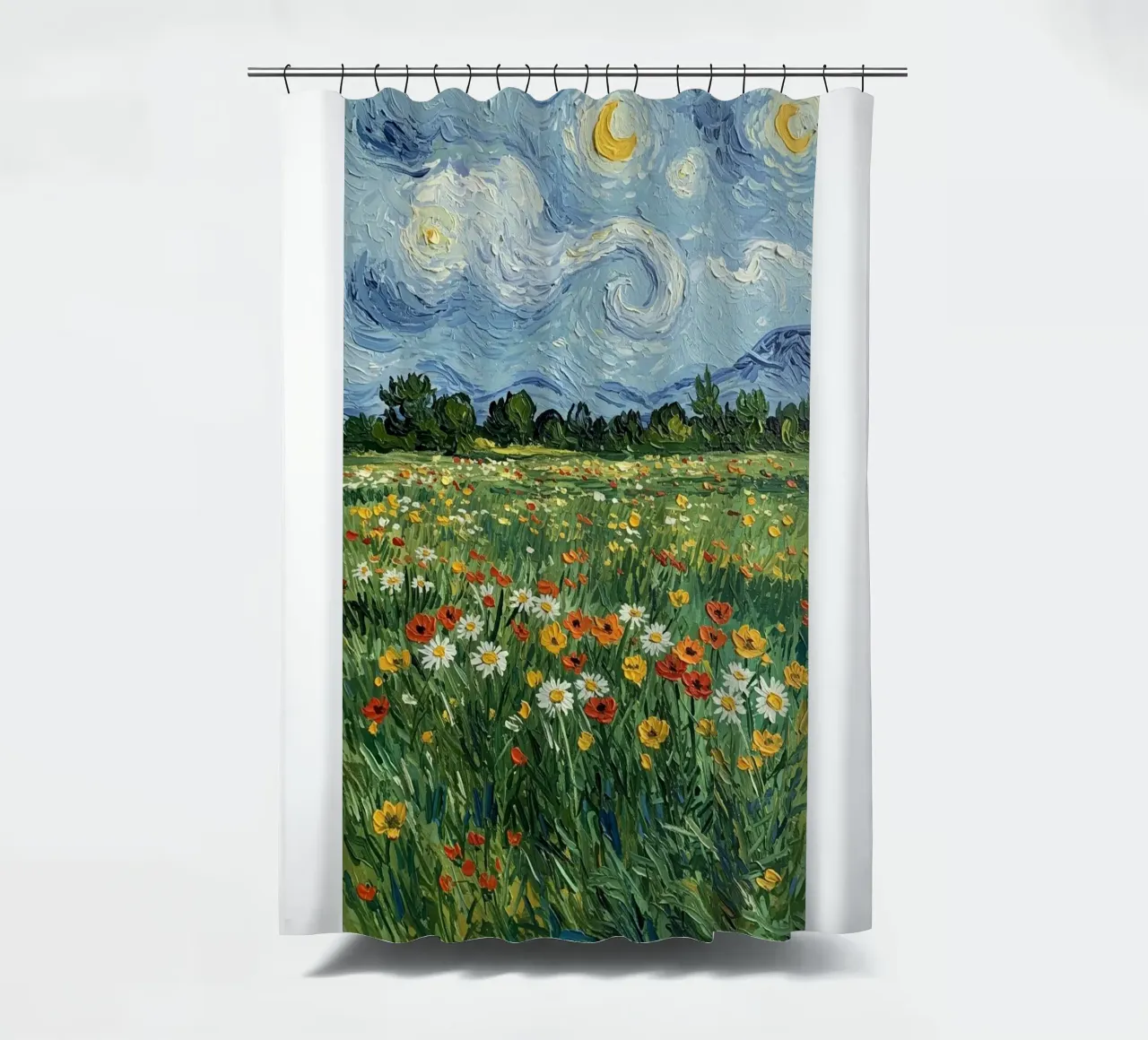 vue nocturne dans un jardin de fleurs rideau de douche de Piper Shop Oke