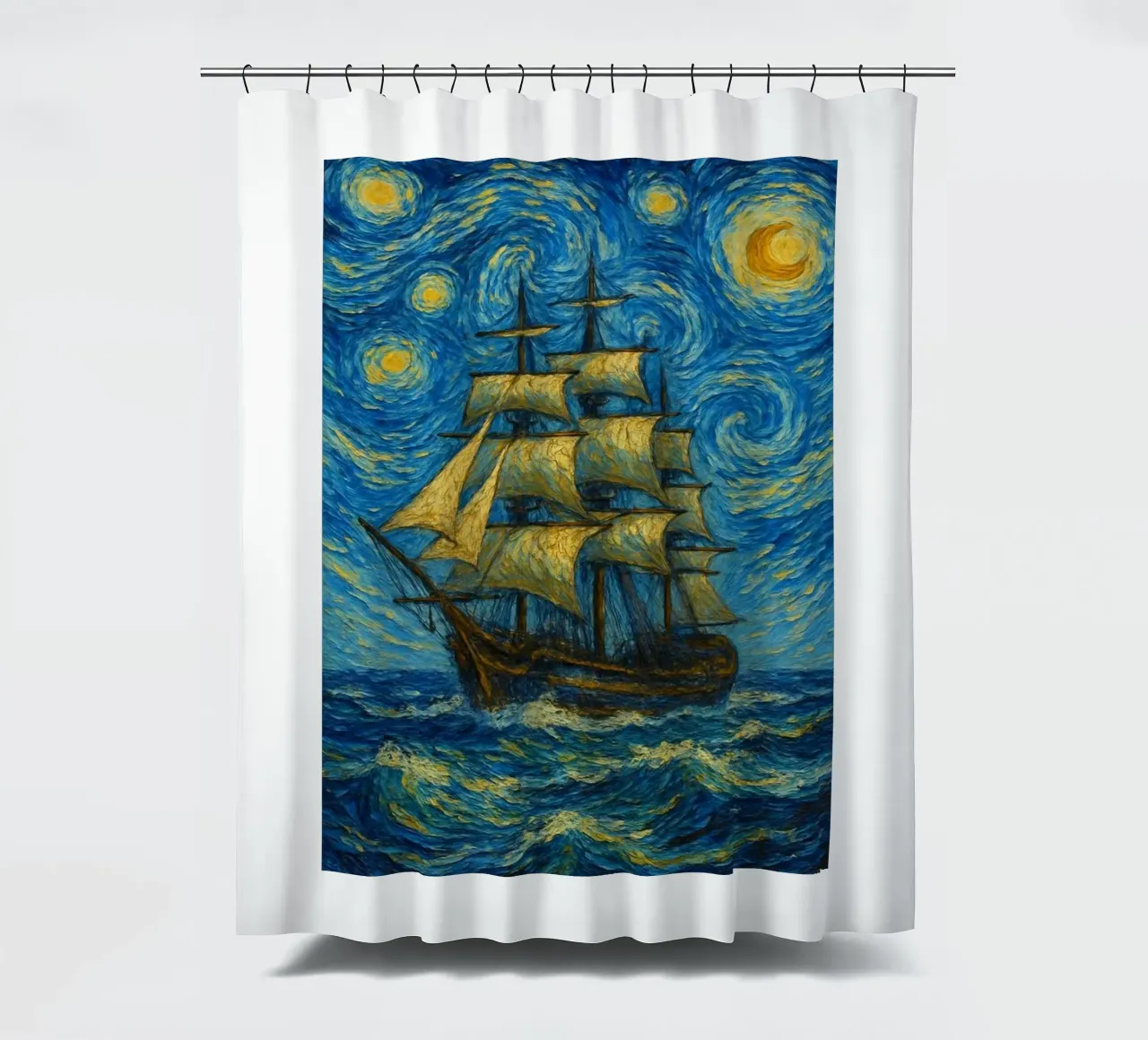 nave che naviga in una notte stellata tenda da doccia da Piper Shop Oke