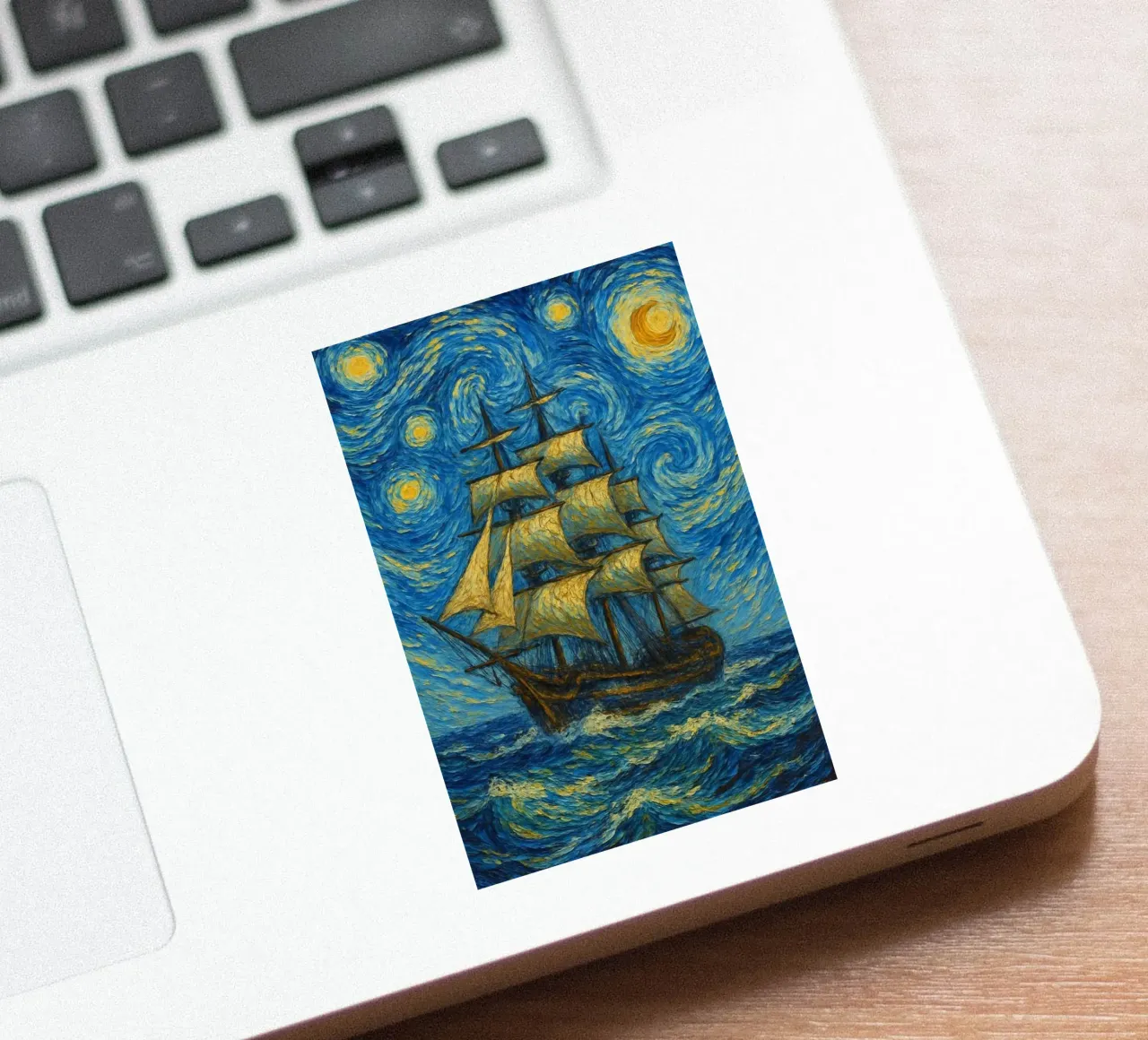 navire naviguant sur une nuit étoilée autocollant de Piper Shop Oke