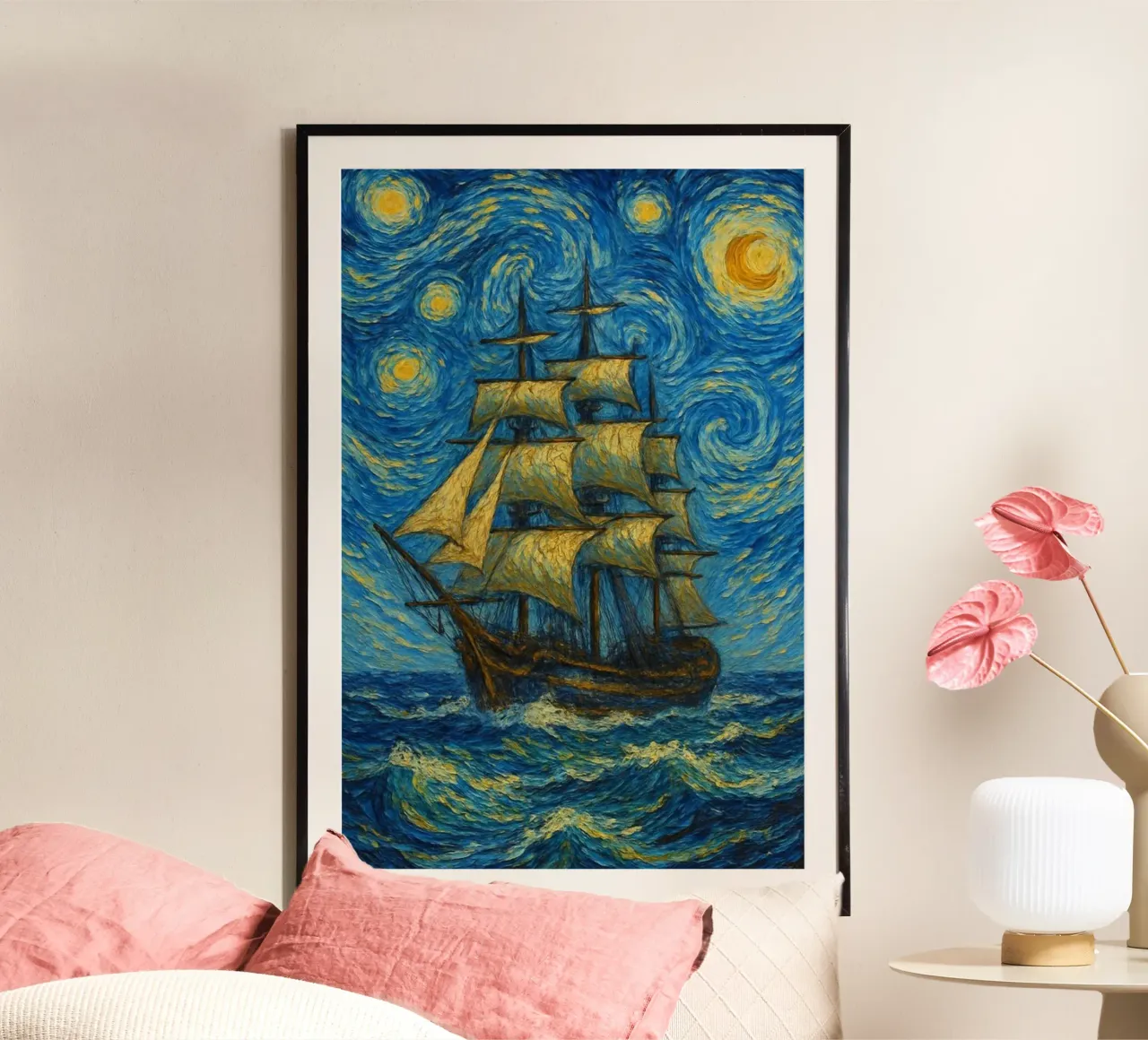 nave che naviga in una notte stellata carta hahnemühle da Piper Shop Oke