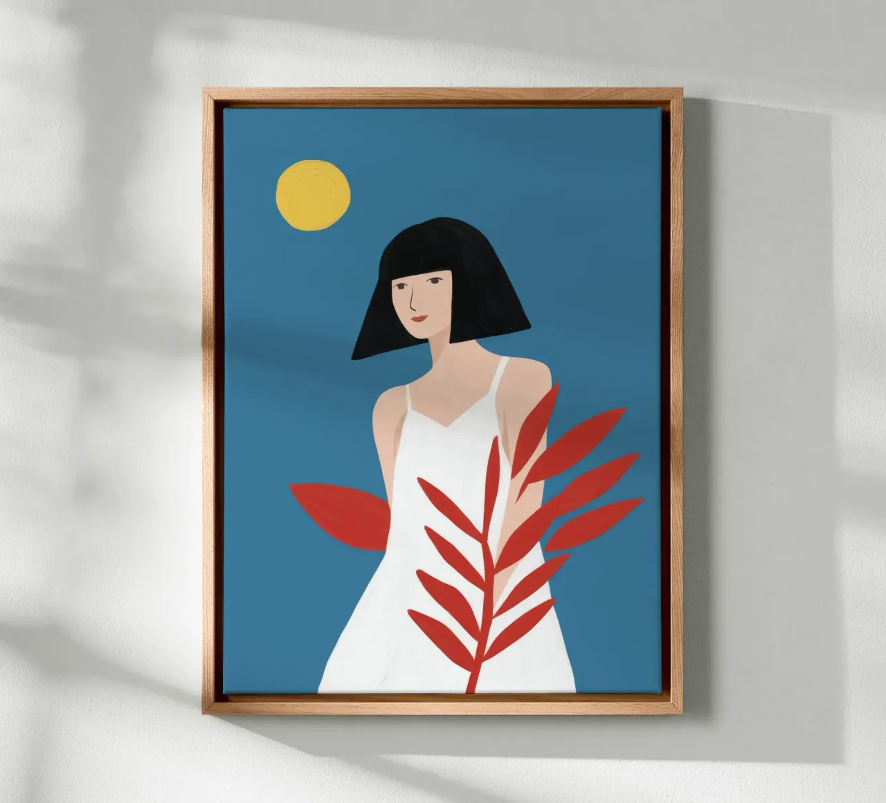 Jurk Rood Blad Wit canvas met Baklijst van Peak Delusion