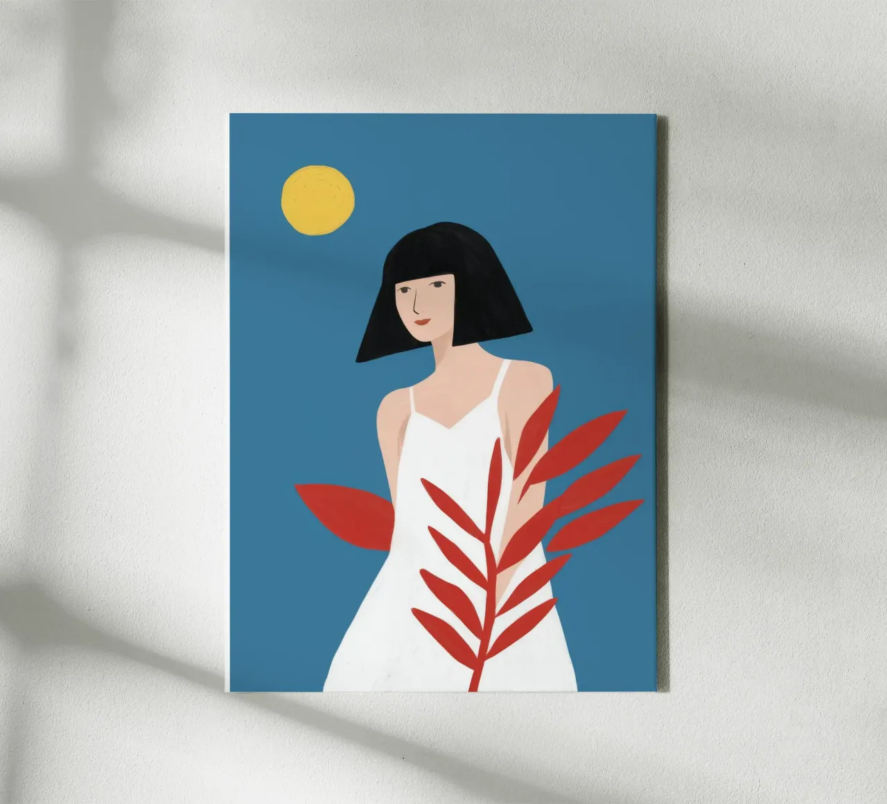 Jurk Rood Blad Wit canvas met Baklijst van Peak Delusion