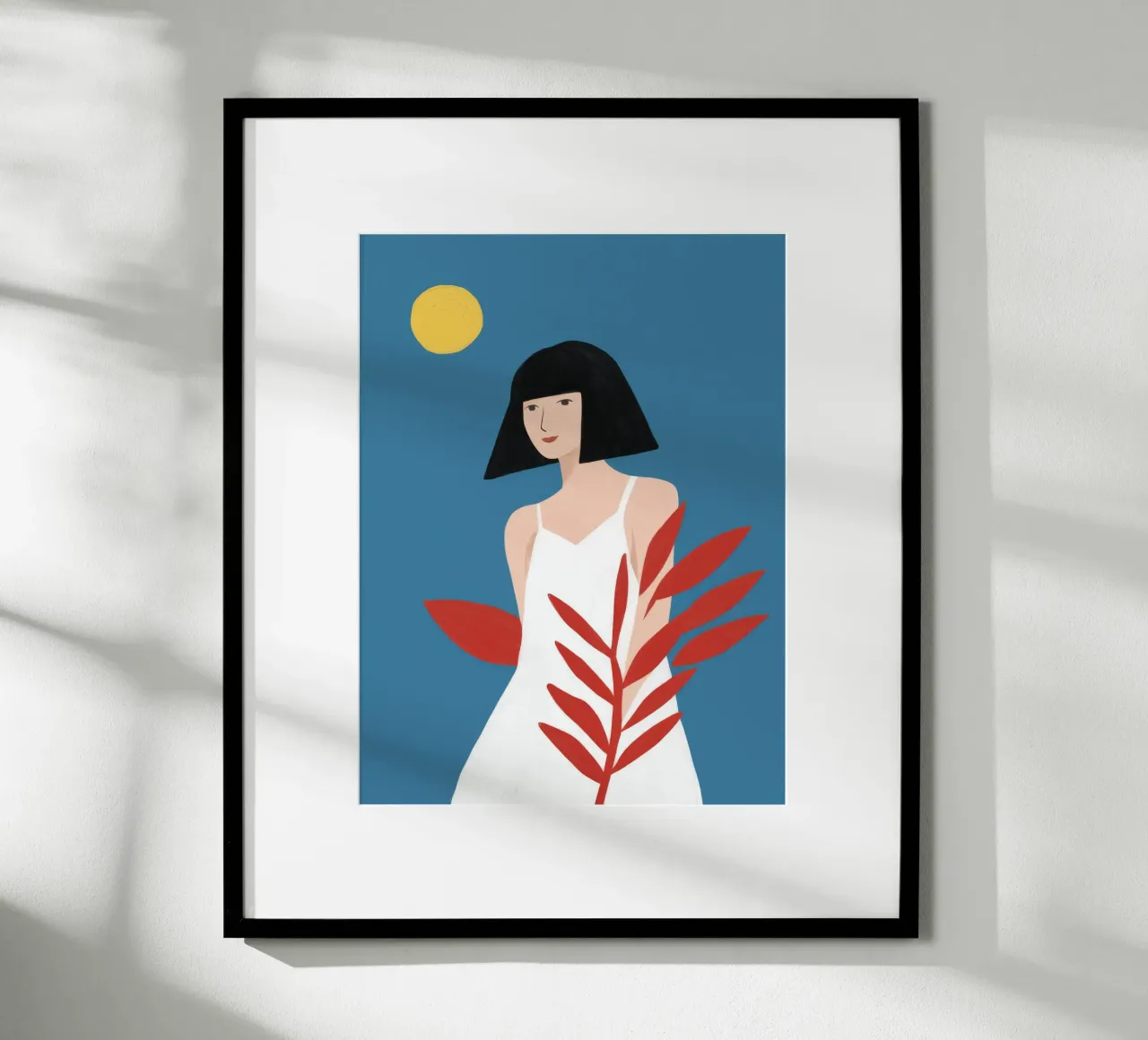 Abito bianco a foglie rosse poster con telaio in alluminio da Peak Delusion
