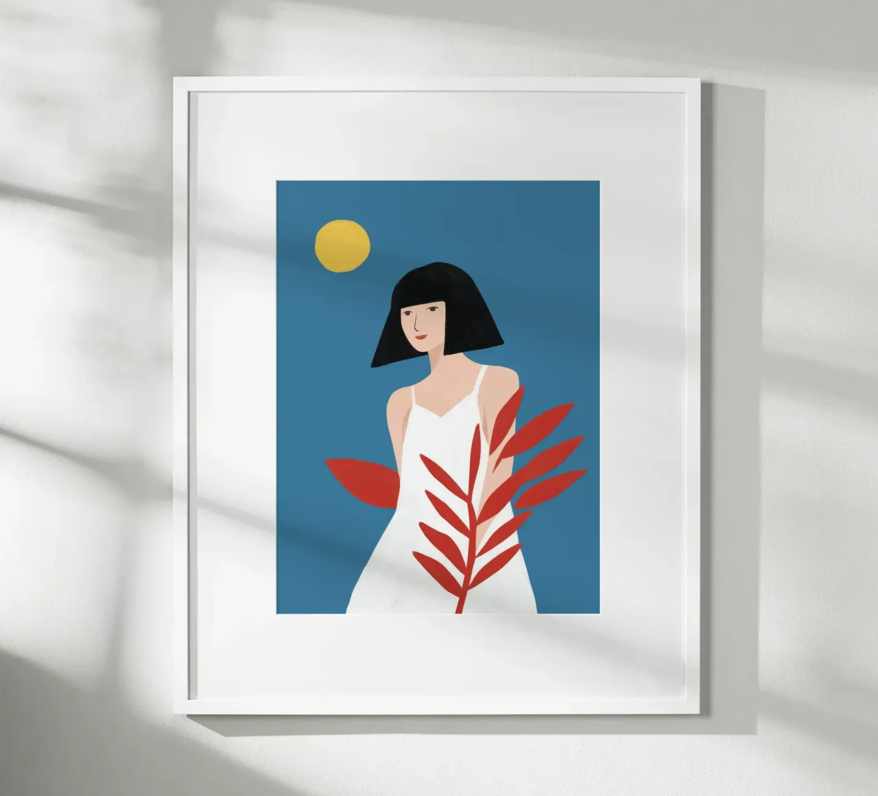 Abito bianco a foglie rosse poster con telaio in alluminio da Peak Delusion